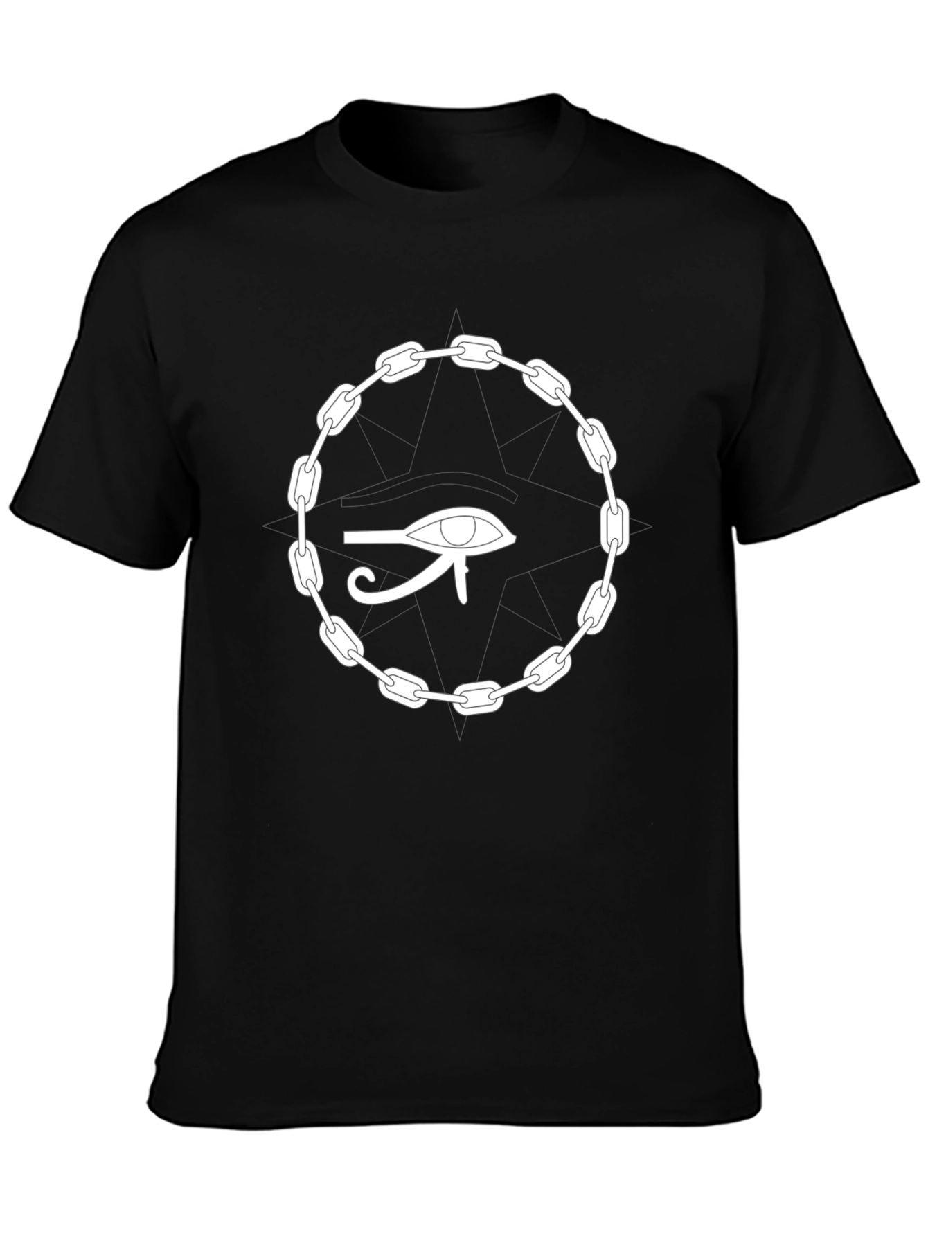 Camiseta Negra Ojo Egipcio Cadena Unisex Algodón