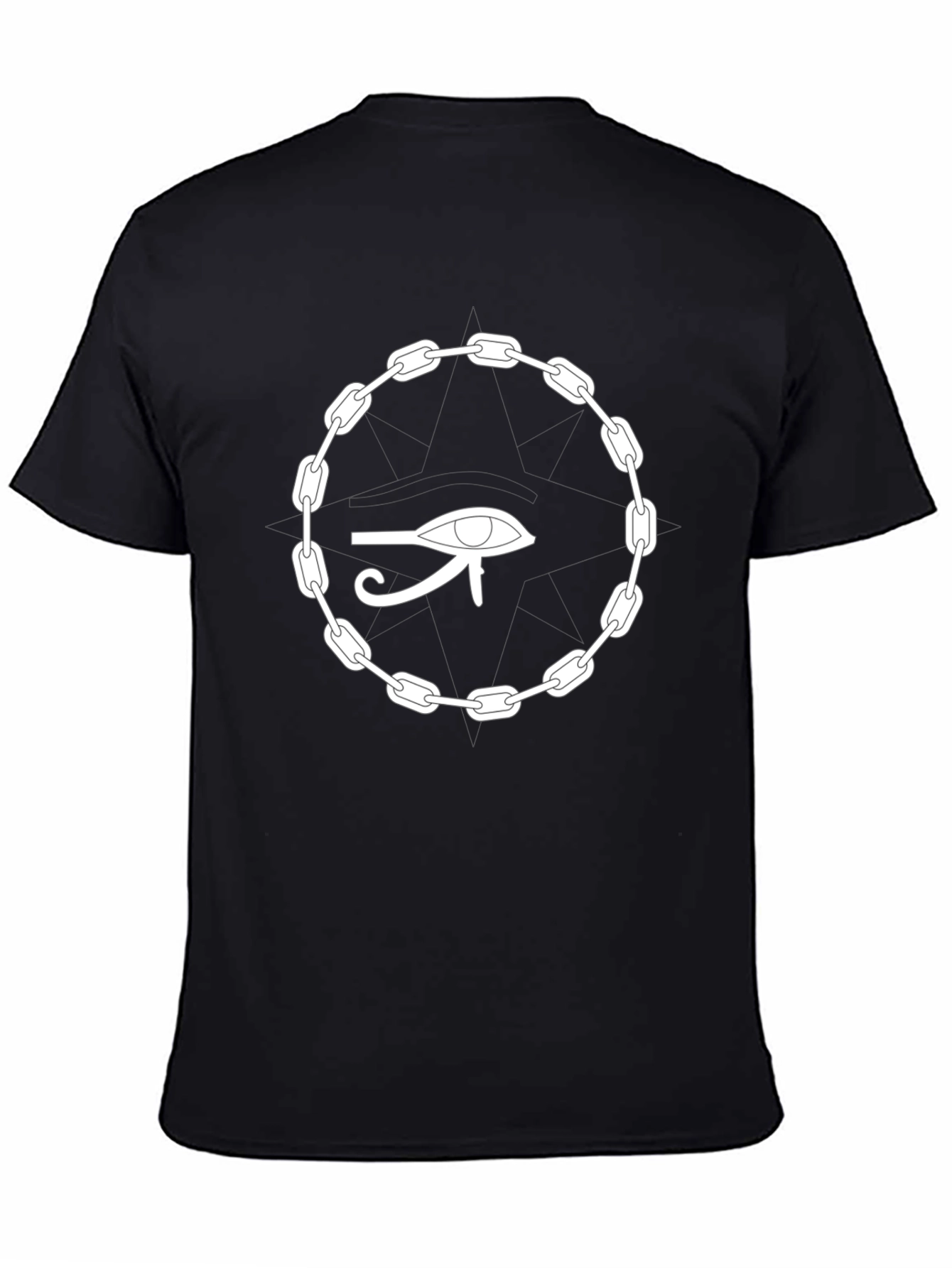 Camiseta Negra Ojo Egipcio Cadena Unisex Algodón