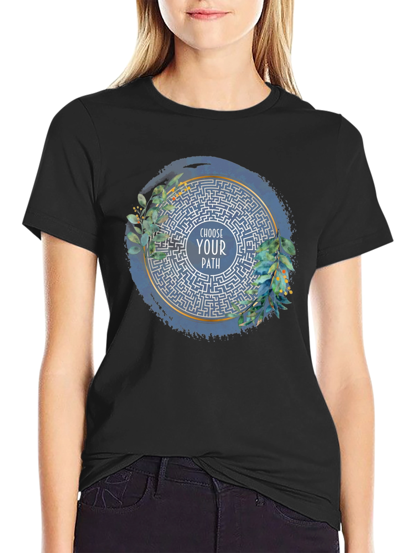 Camiseta Negra con Laberinto Elige Tu Camino
