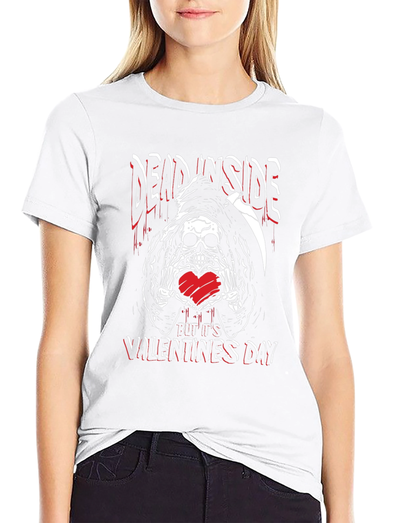 Camiseta Negra Dead Inside San Valentín con Calavera