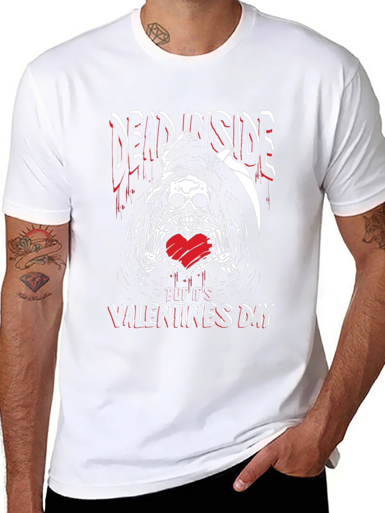 Camiseta Negra Dead Inside San Valentín con Calavera