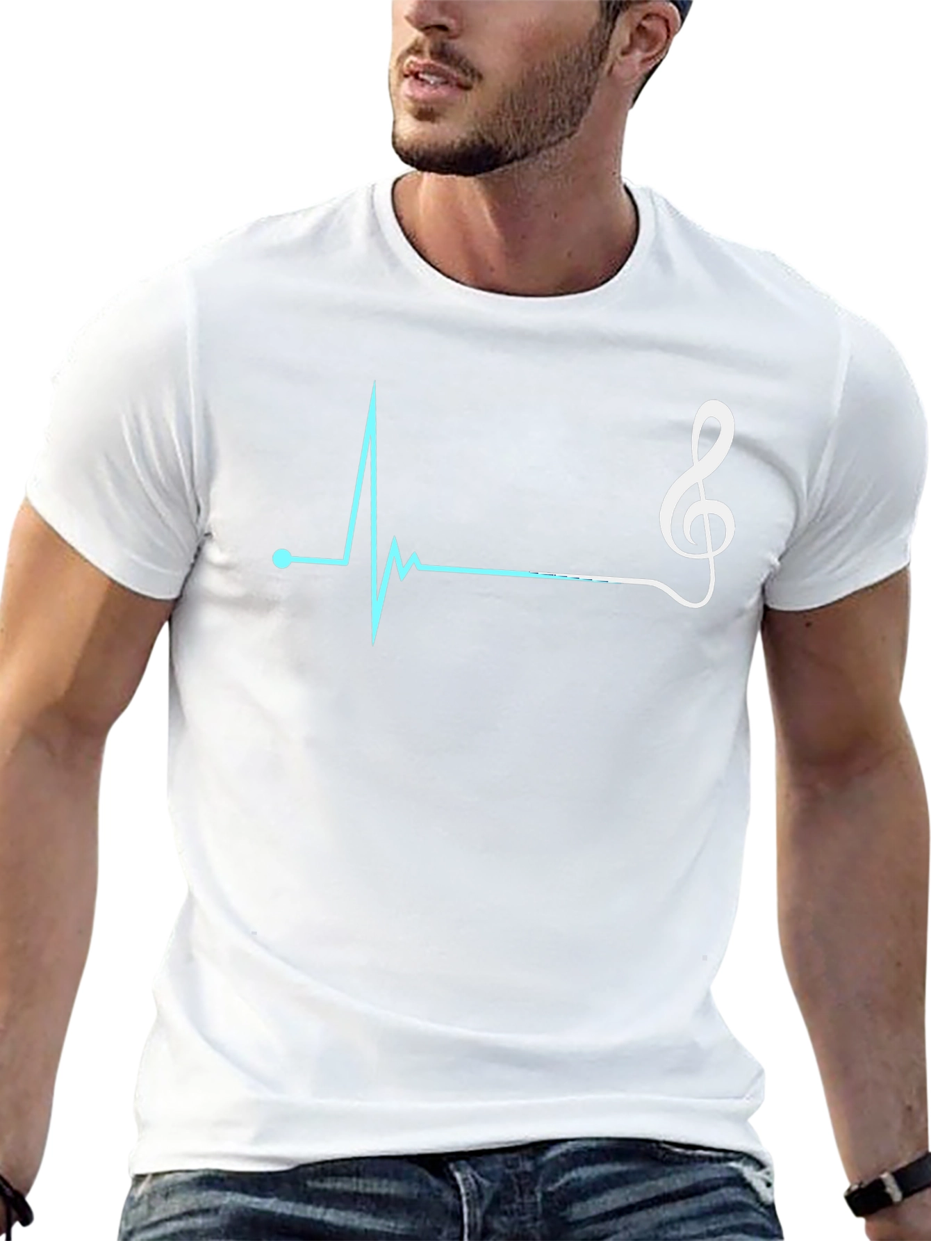 Camiseta Negra con Diseño de Ritmo Cardíaco Musical