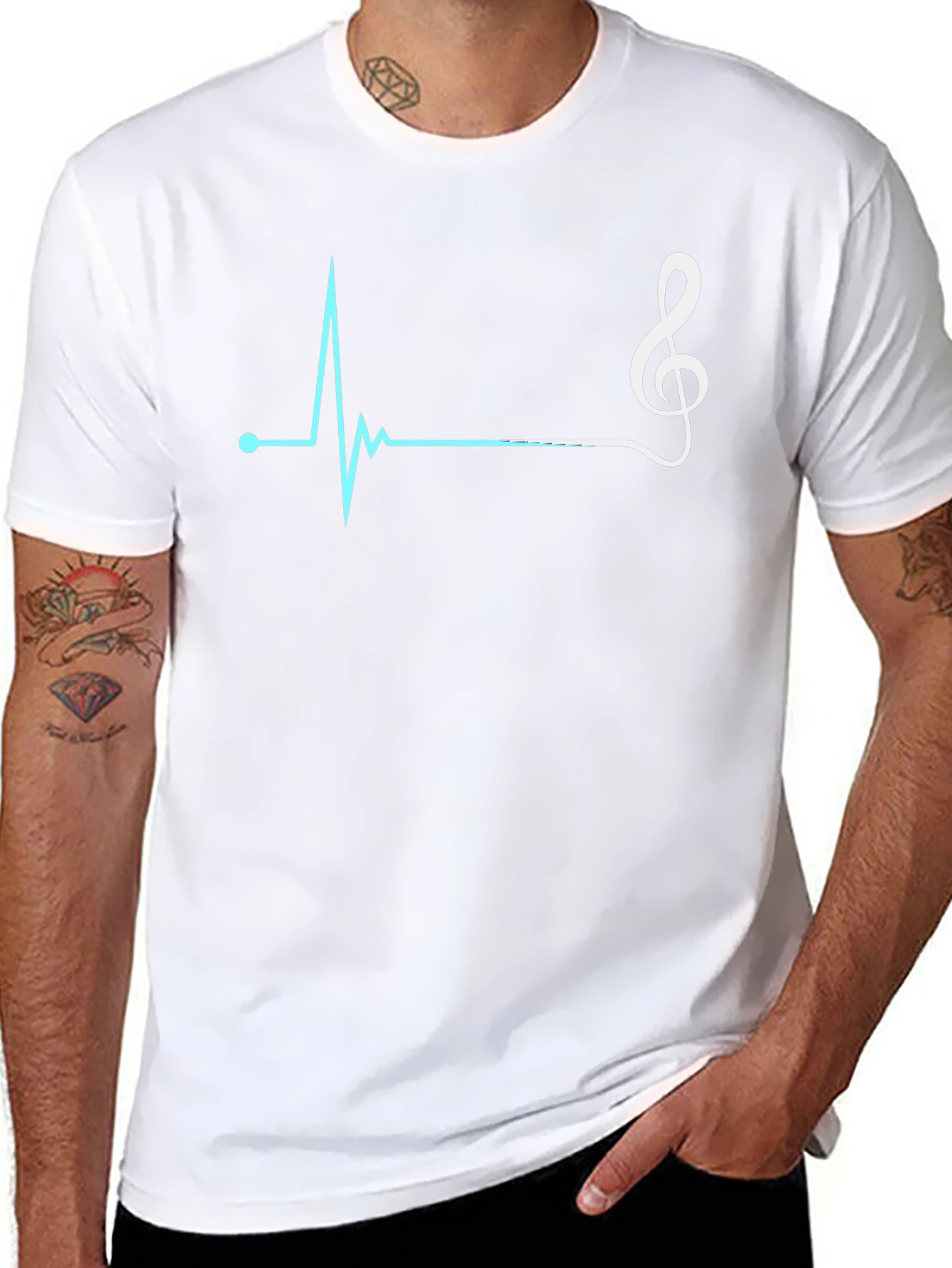 Camiseta Negra con Diseño de Ritmo Cardíaco Musical