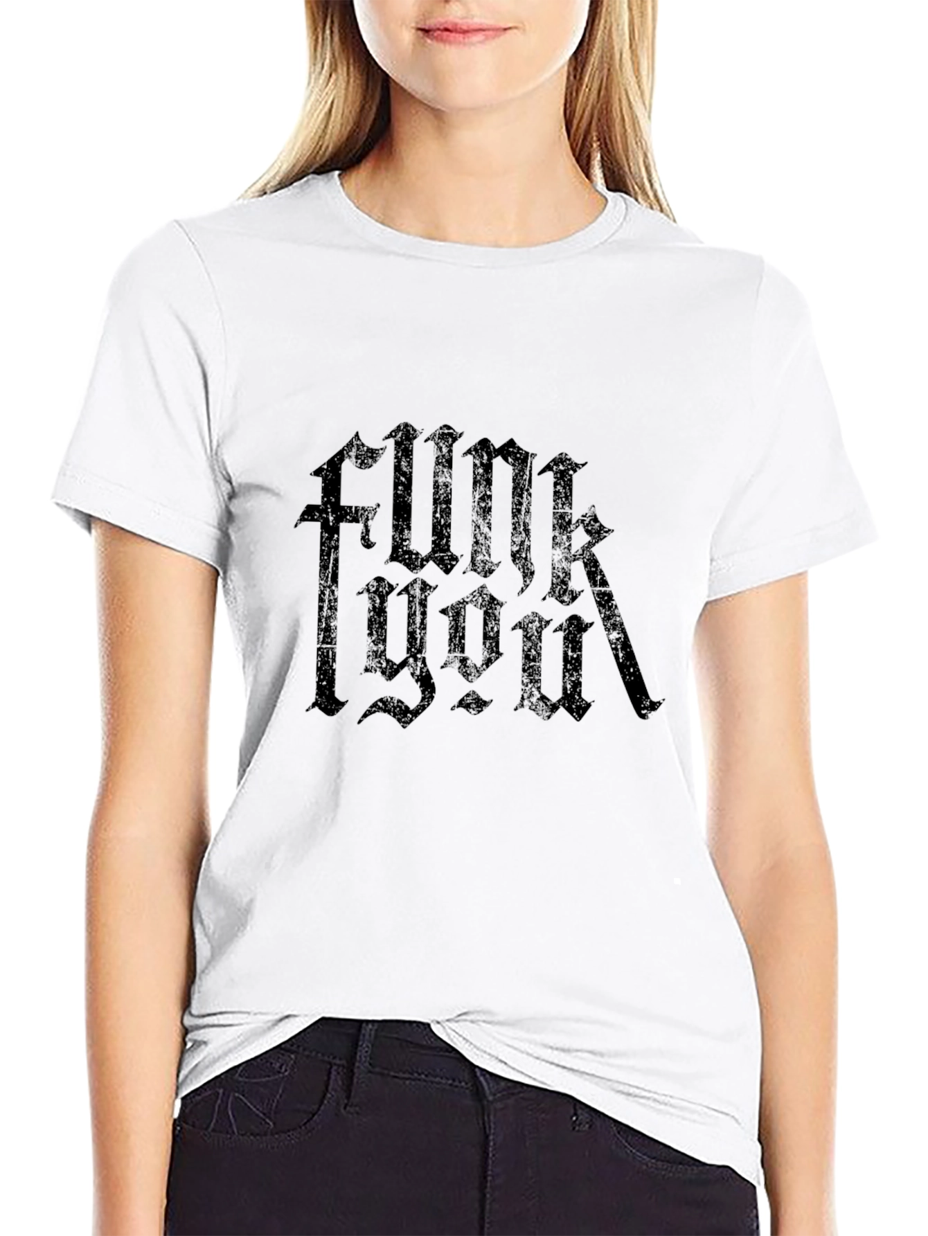 Camiseta Negra con Estampado Gótico Funk You
