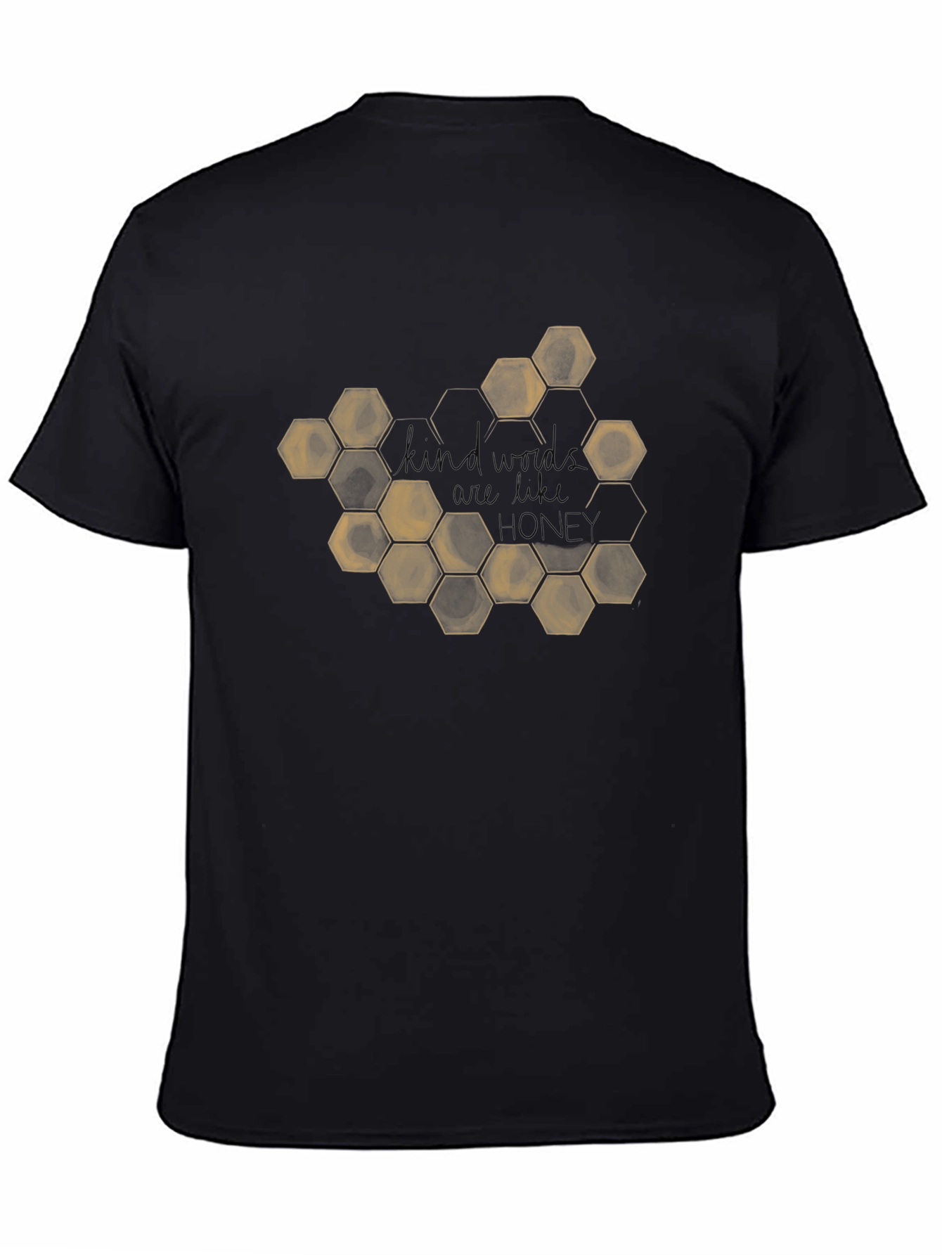 Camiseta Negra con Diseño de Panal y Frase Motivacional