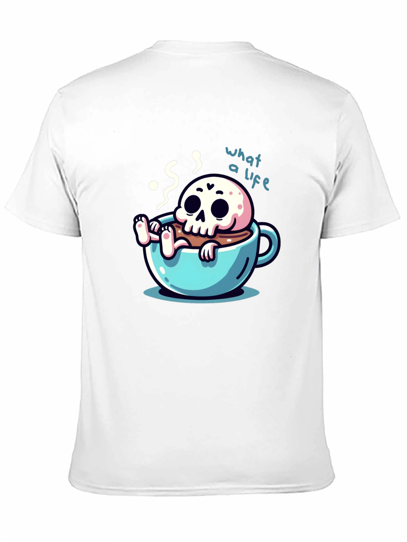 Camiseta negra con diseño de calavera en taza
