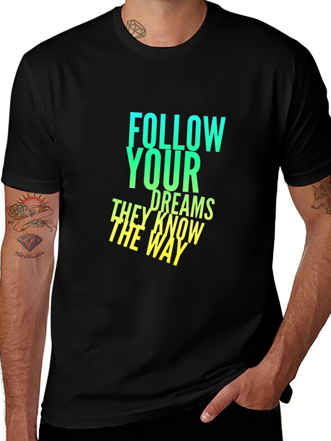 Camiseta Negra con Diseño Inspirador: Sigue Tus Sueños