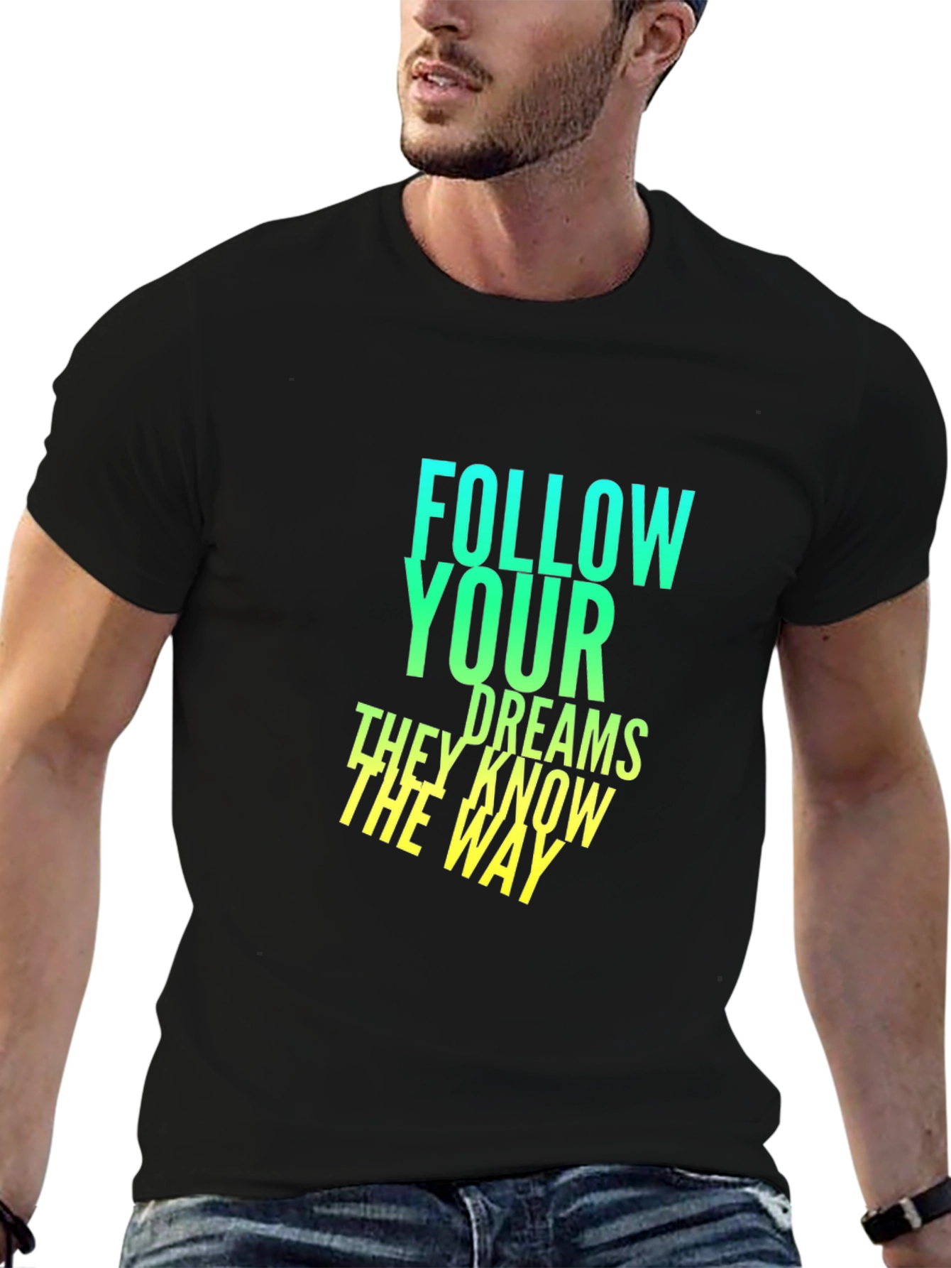 Camiseta Negra con Diseño Inspirador: Sigue Tus Sueños