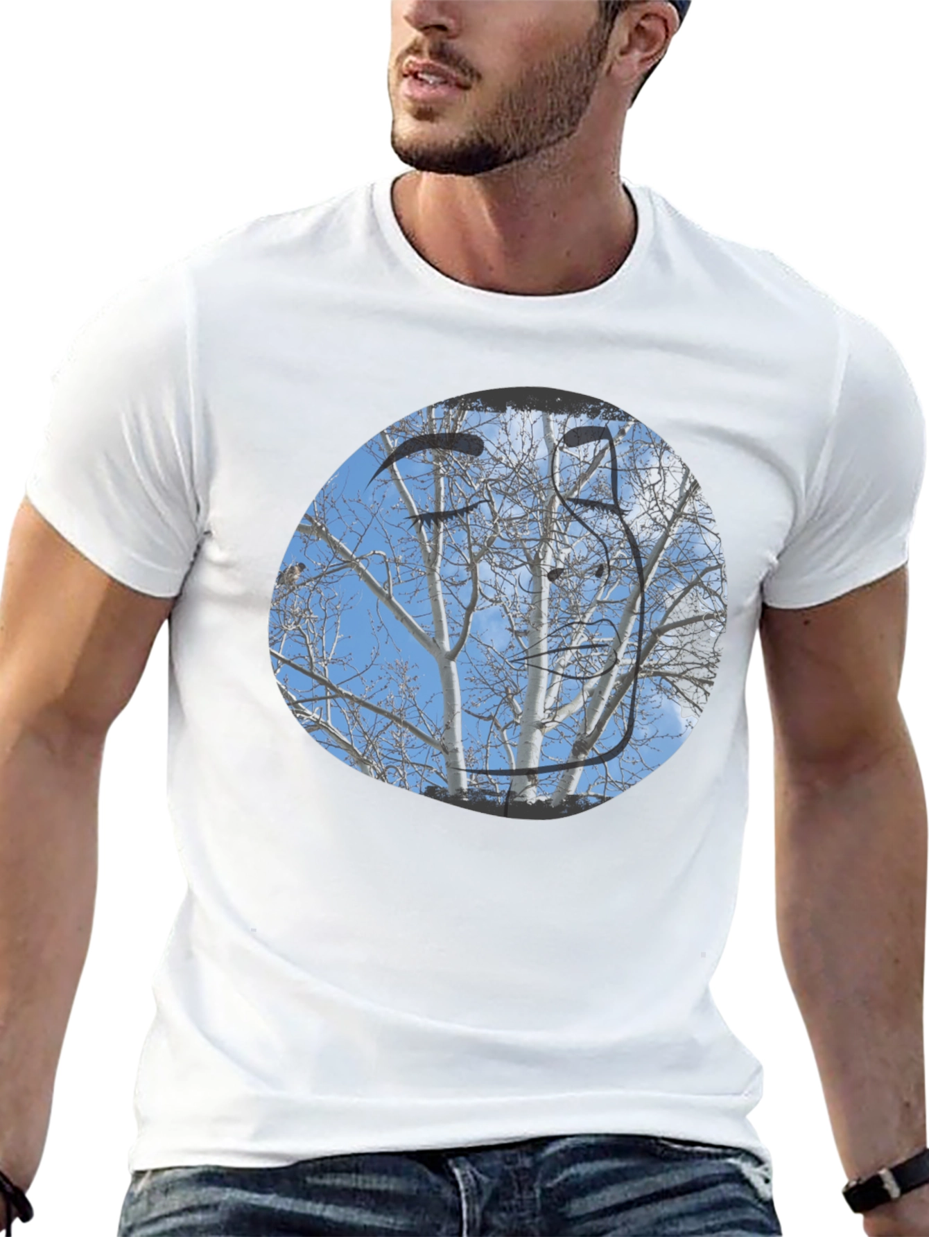 Camiseta Negra con Diseño de Árboles Invernales
