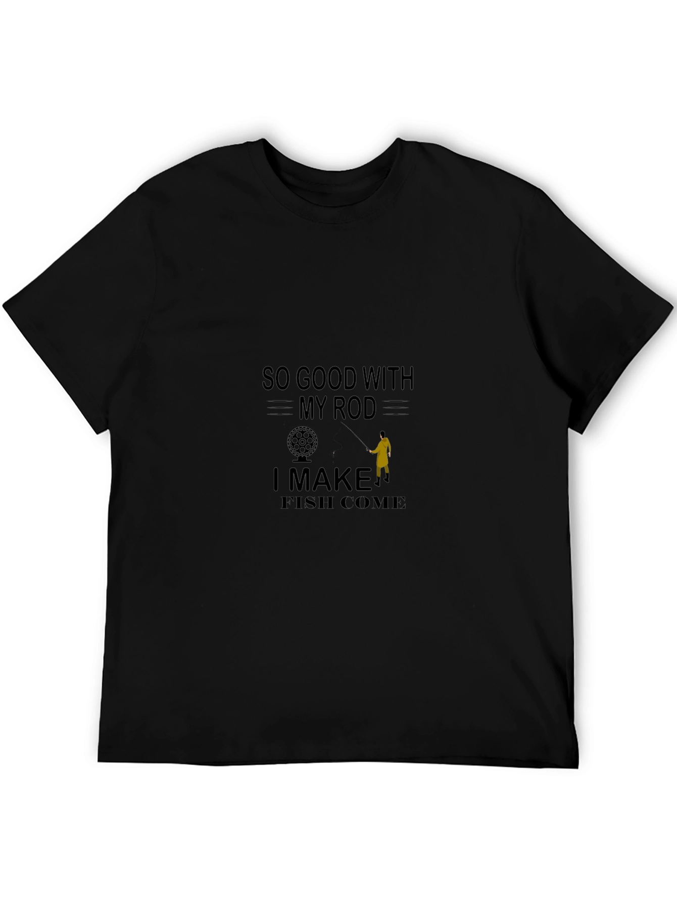 Camiseta negra con diseño de pesca humorístico