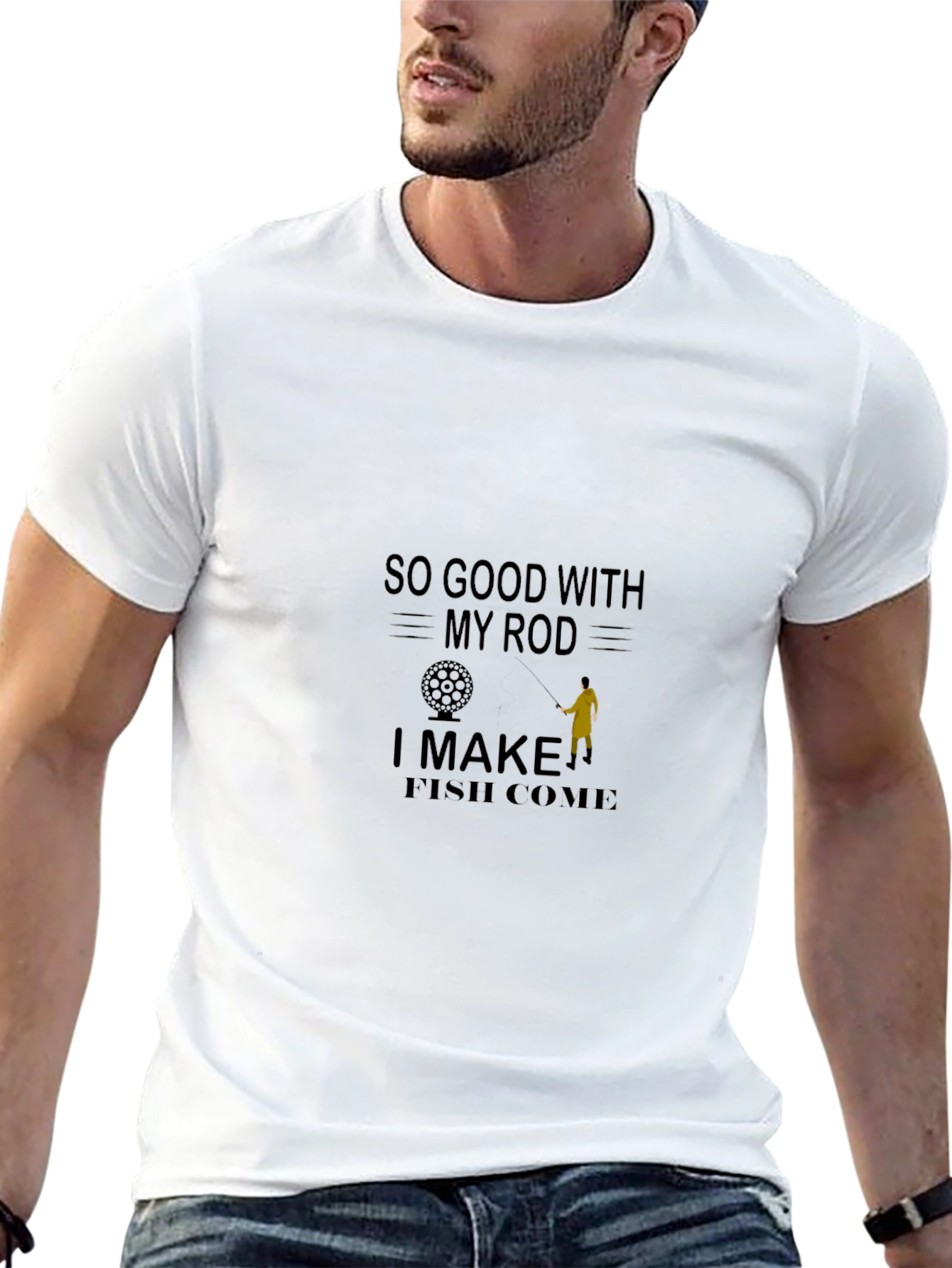 Camiseta negra con diseño de pesca humorístico