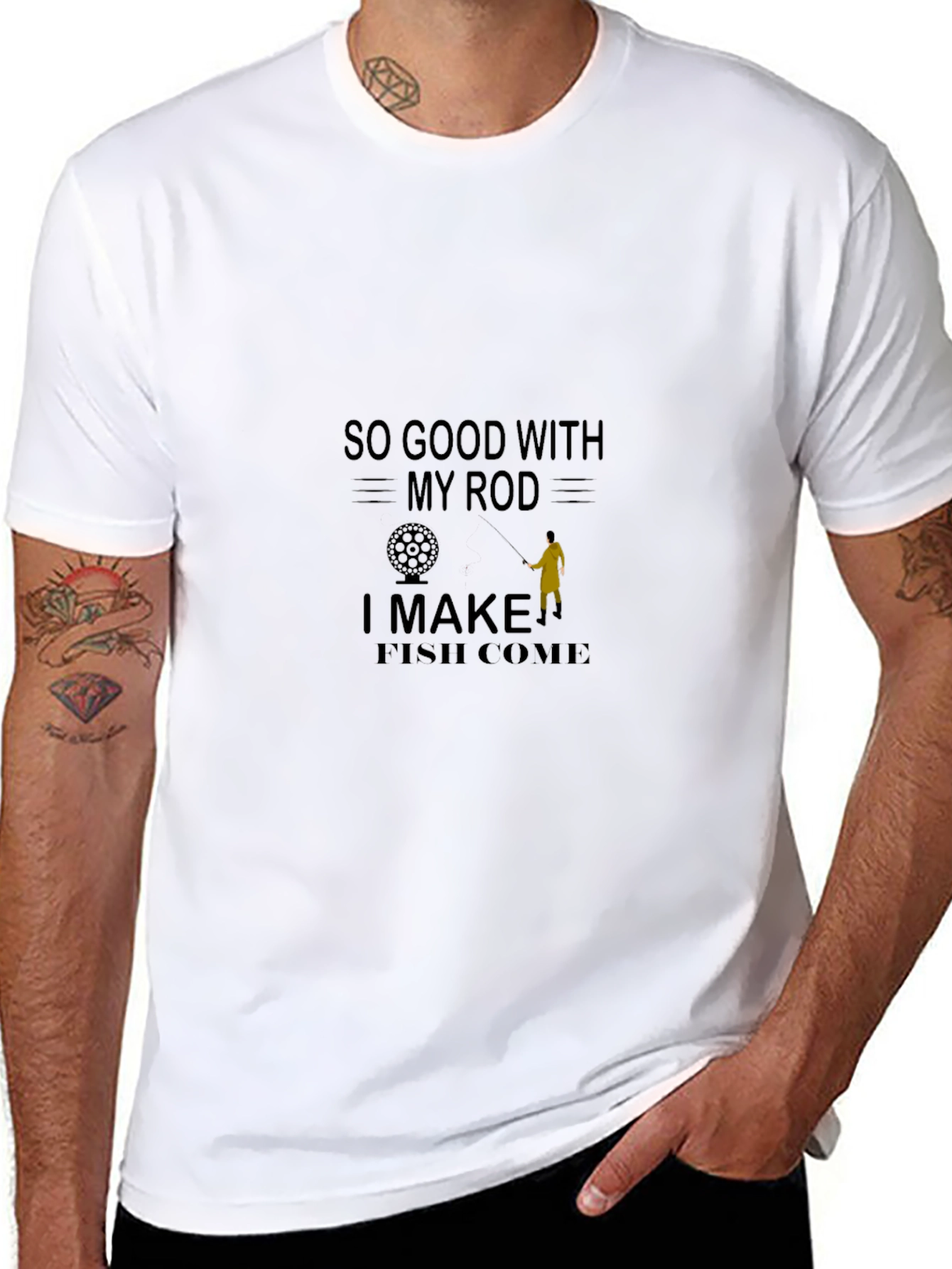 Camiseta negra con diseño de pesca humorístico