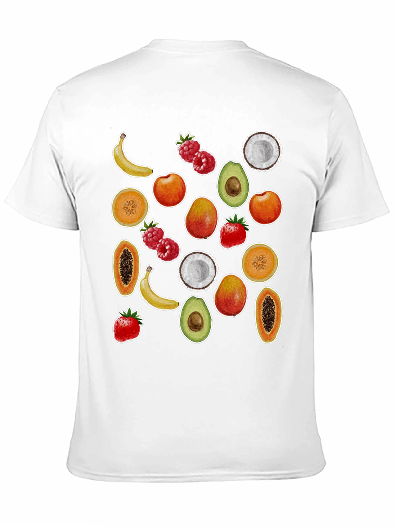 Camiseta Negra con Estampado de Frutas Tropicales