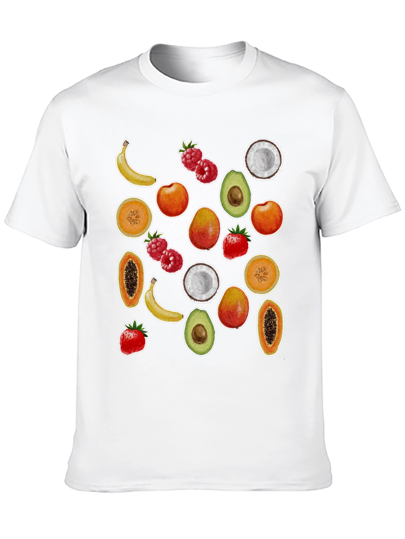 Camiseta Negra con Estampado de Frutas Tropicales
