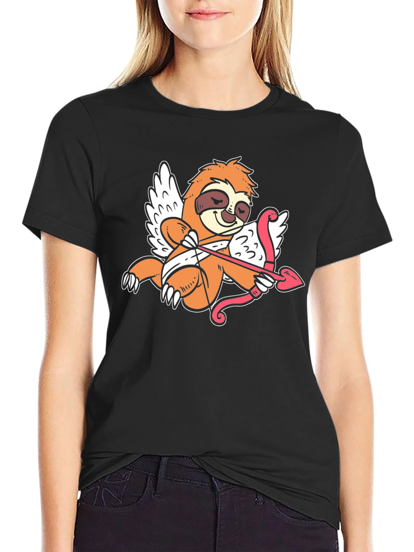 Camiseta Negra con Diseño de Cupido Perezoso