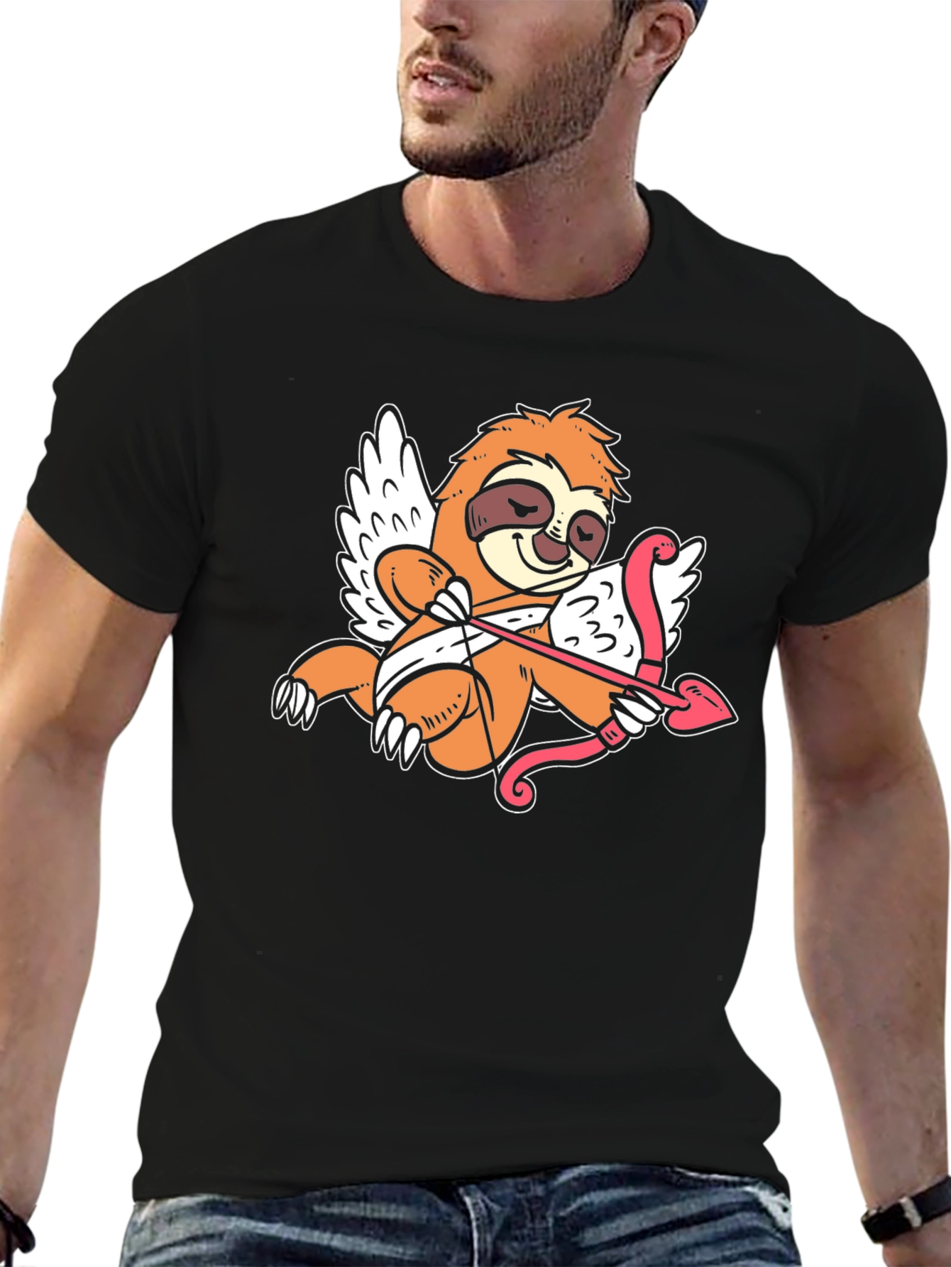 Camiseta Negra con Diseño de Cupido Perezoso
