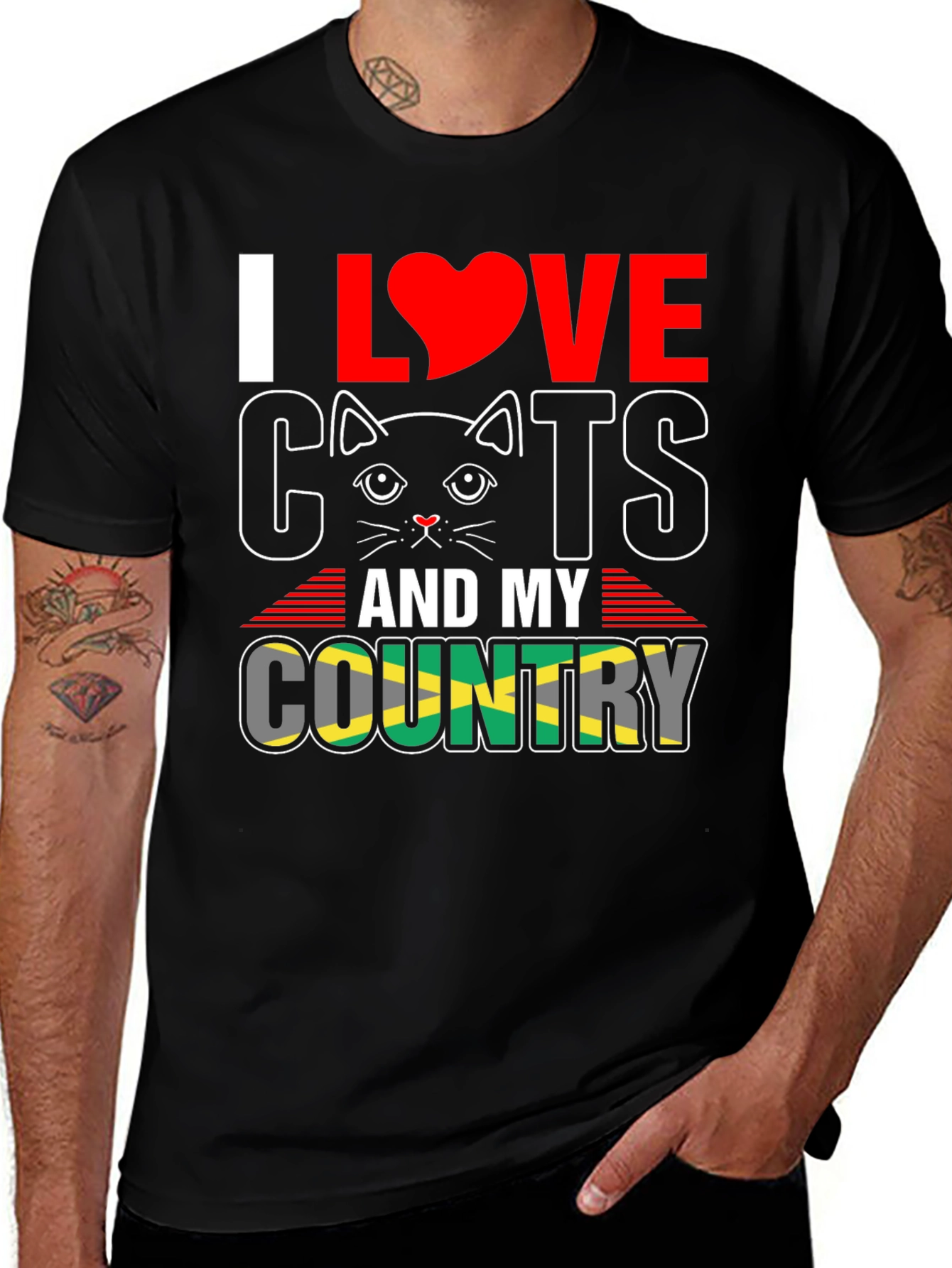 Camiseta Hombre Amo los Gatos y mi País Jamaica