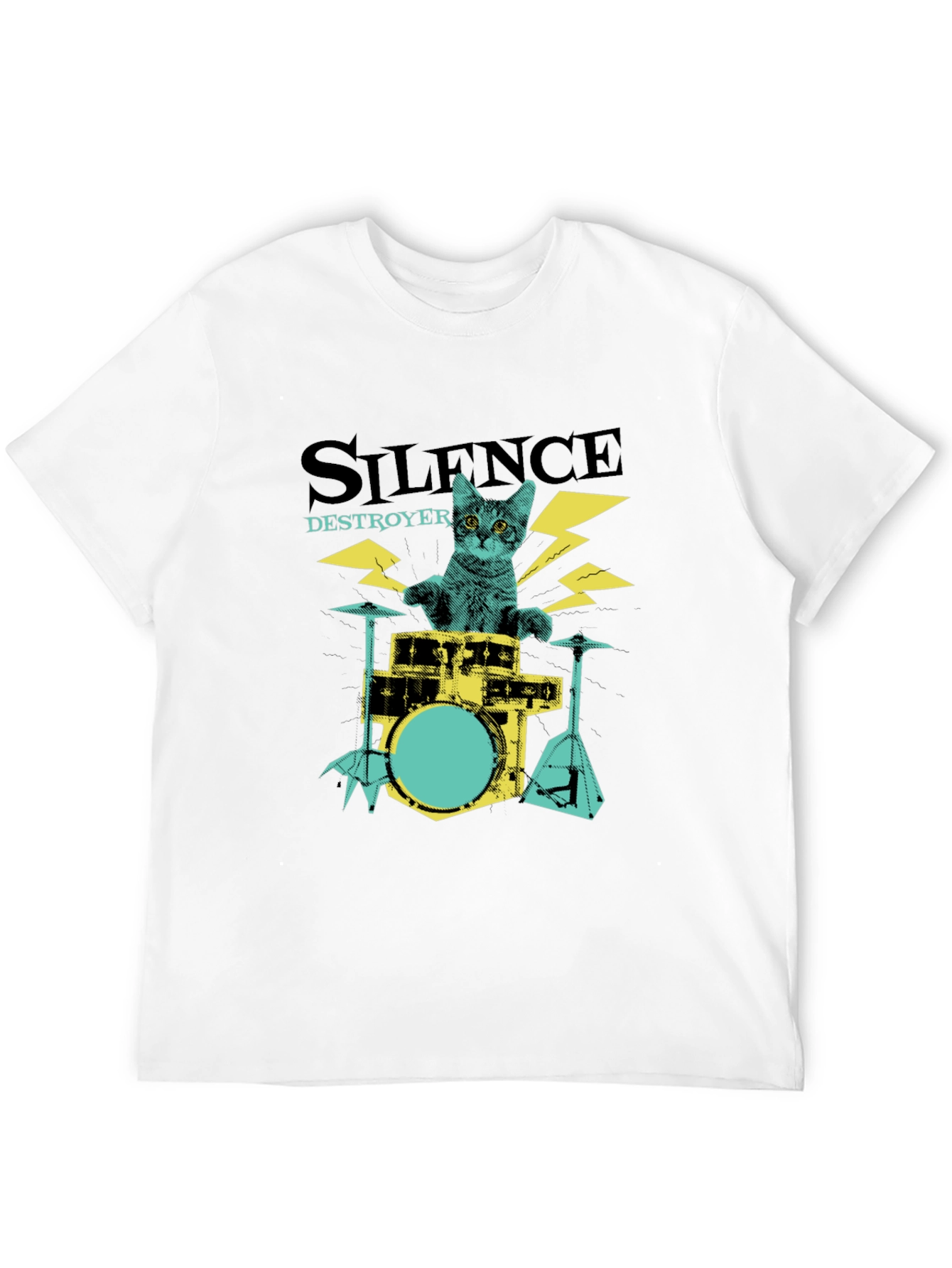Camiseta Negra Silence Destroyer Gato Baterista
