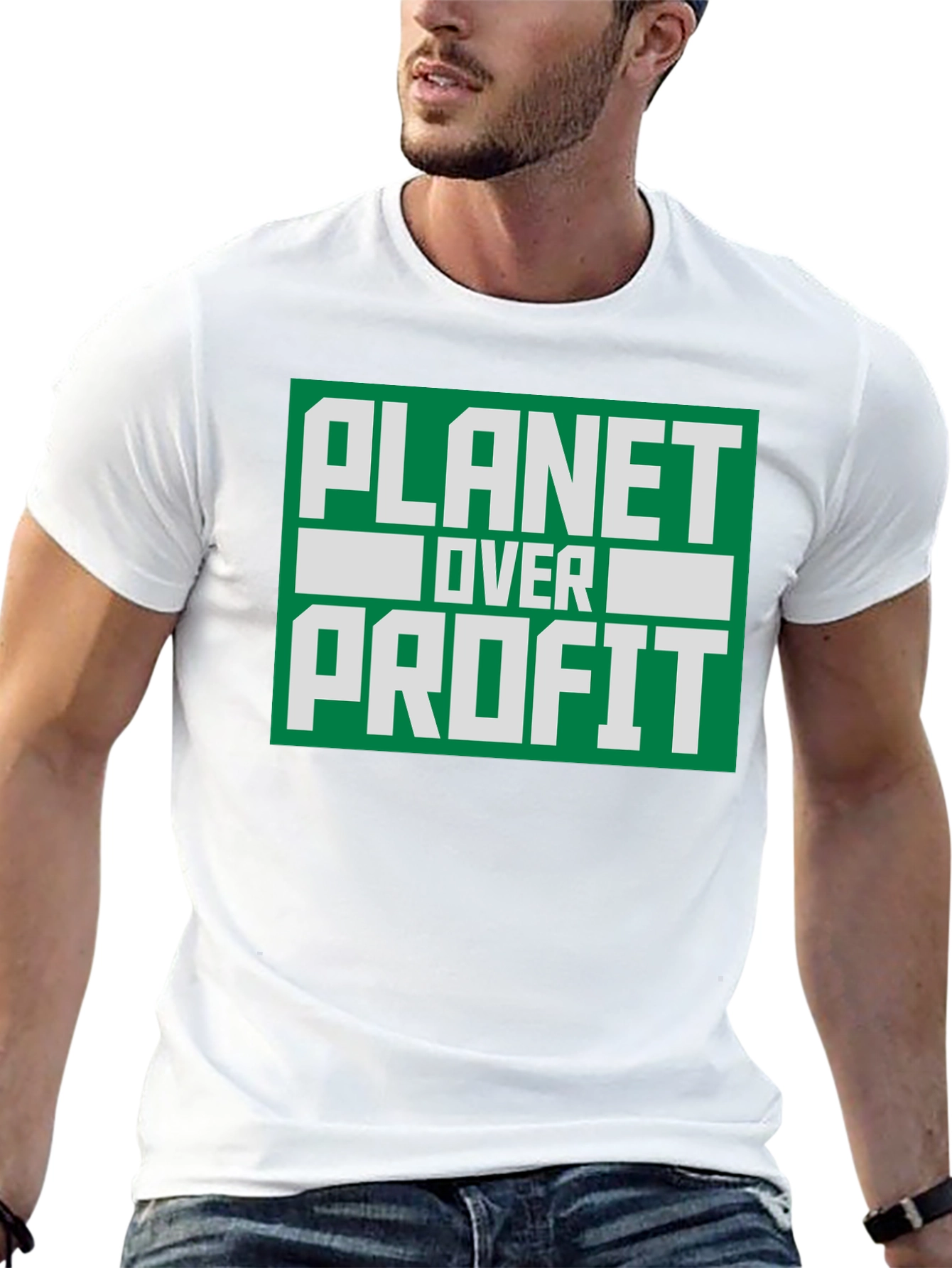 Camiseta Negra Planeta Sobre Ganancia - Conciencia Ambiental