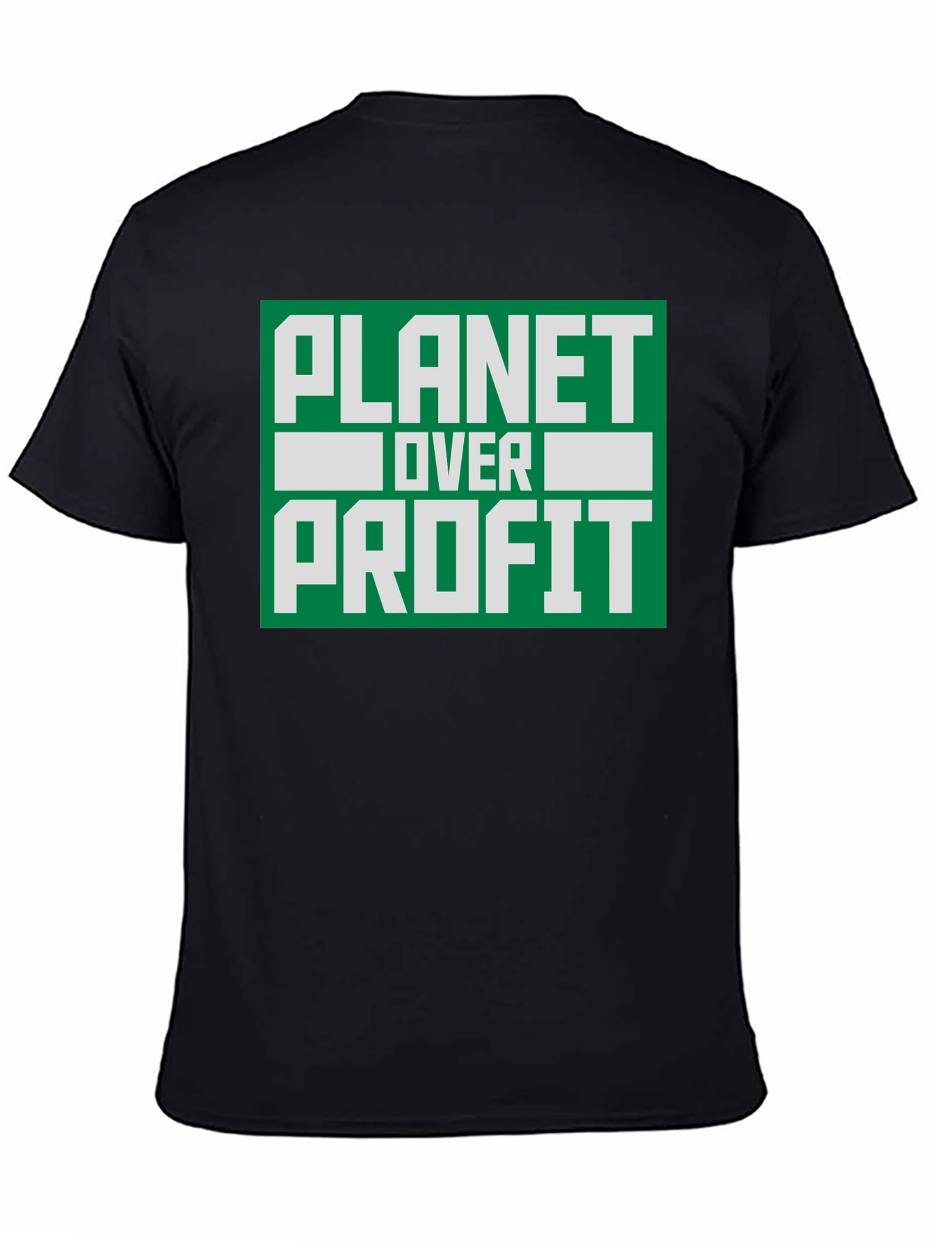 Camiseta Negra Planeta Sobre Ganancia - Conciencia Ambiental