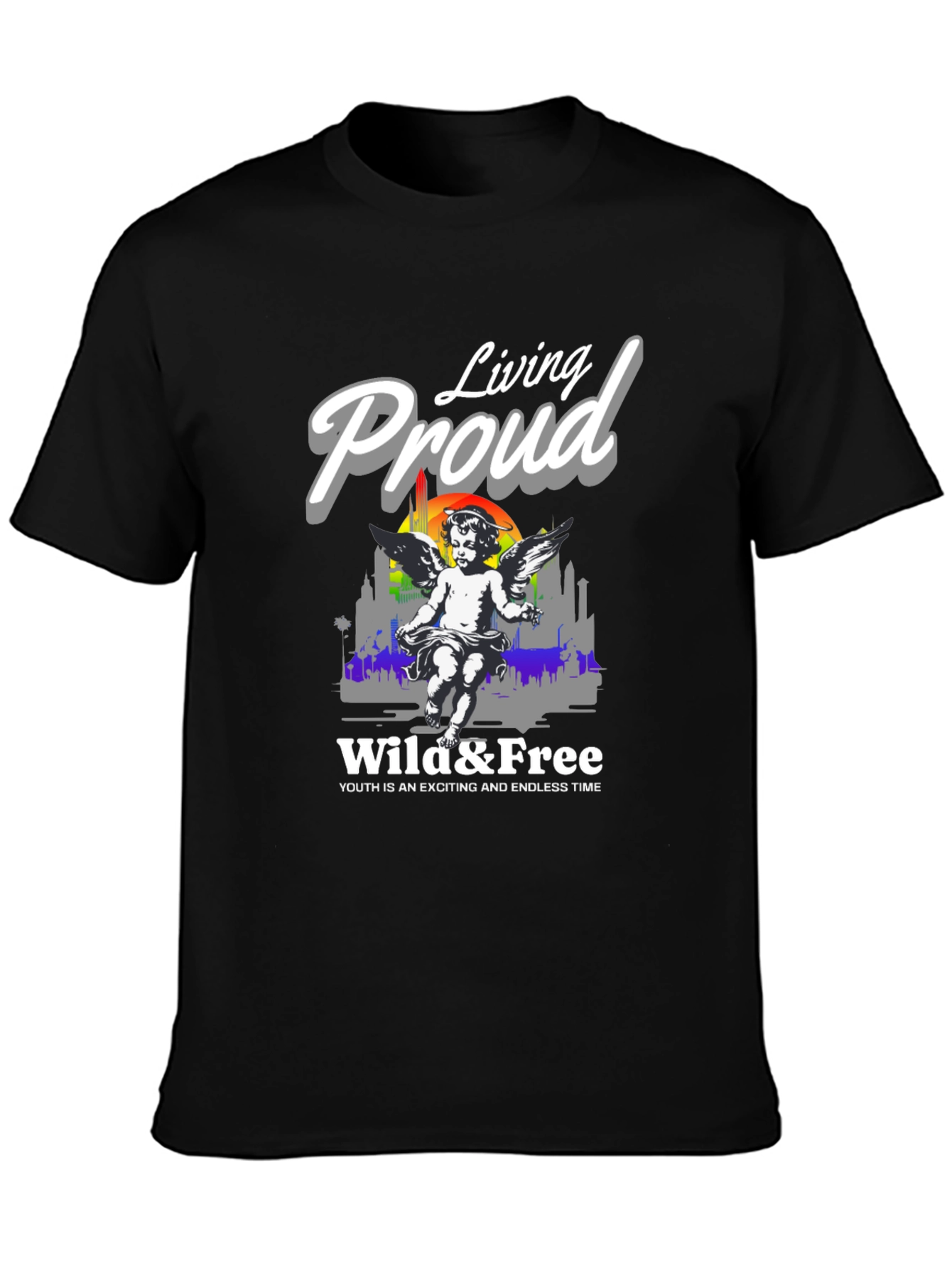 Camiseta Negra Living Proud Ángel y Libertad