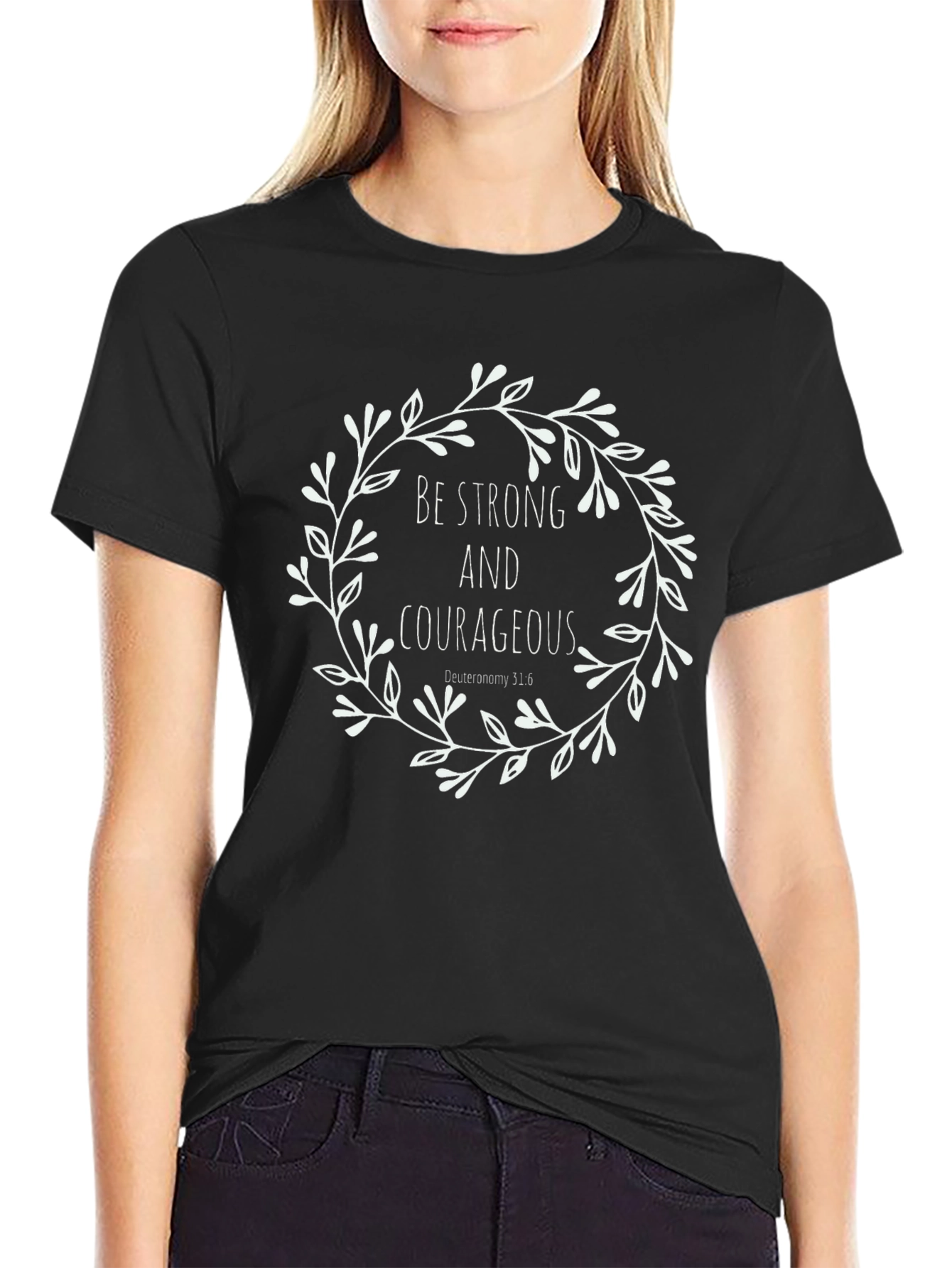 Camiseta Negra con Diseño Inspirador Floral