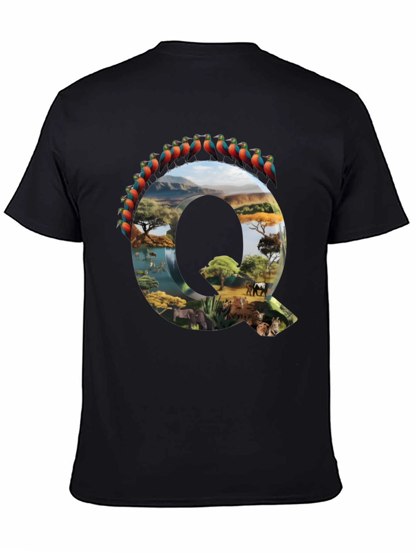 Camiseta Negra con Diseño de Naturaleza Letra Q