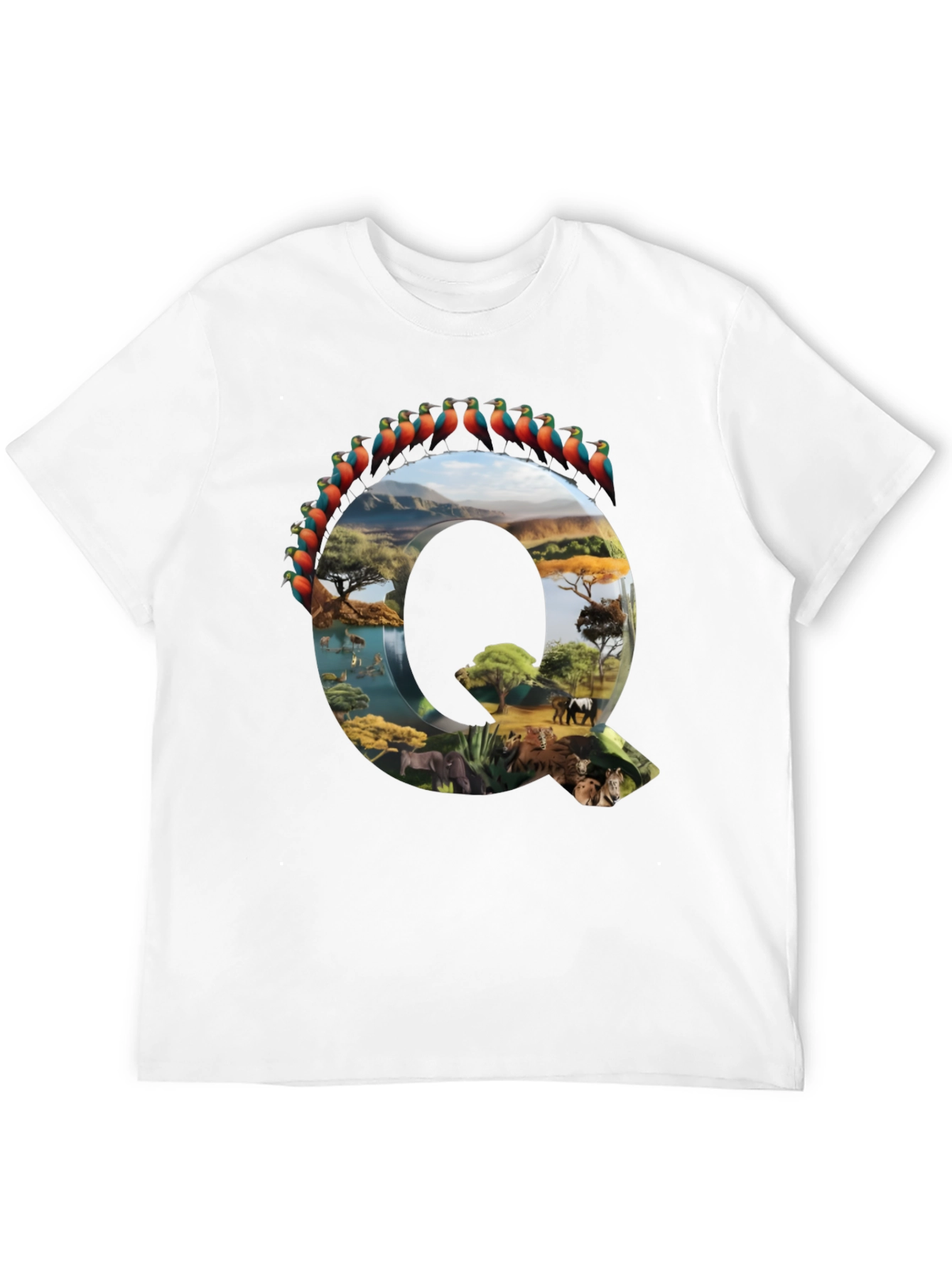 Camiseta Negra con Diseño de Naturaleza Letra Q