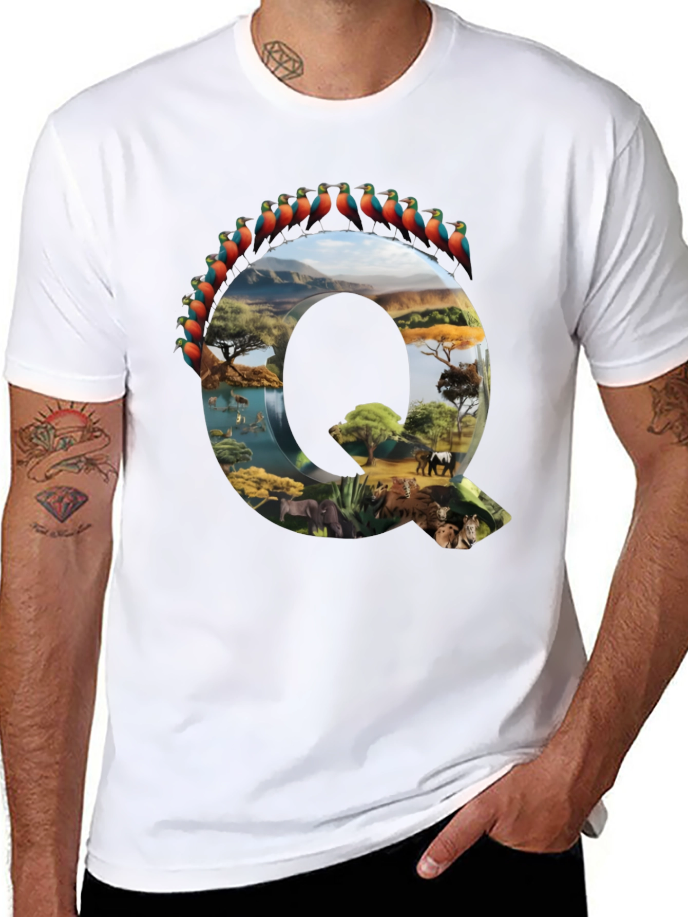 Camiseta Negra con Diseño de Naturaleza Letra Q