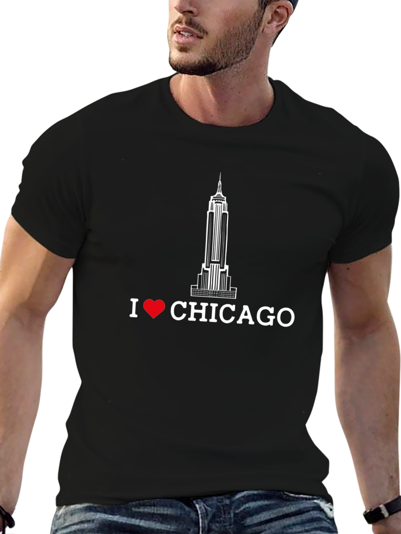 Camiseta Negra I ❤️ CHICAGO Edificio Icónico