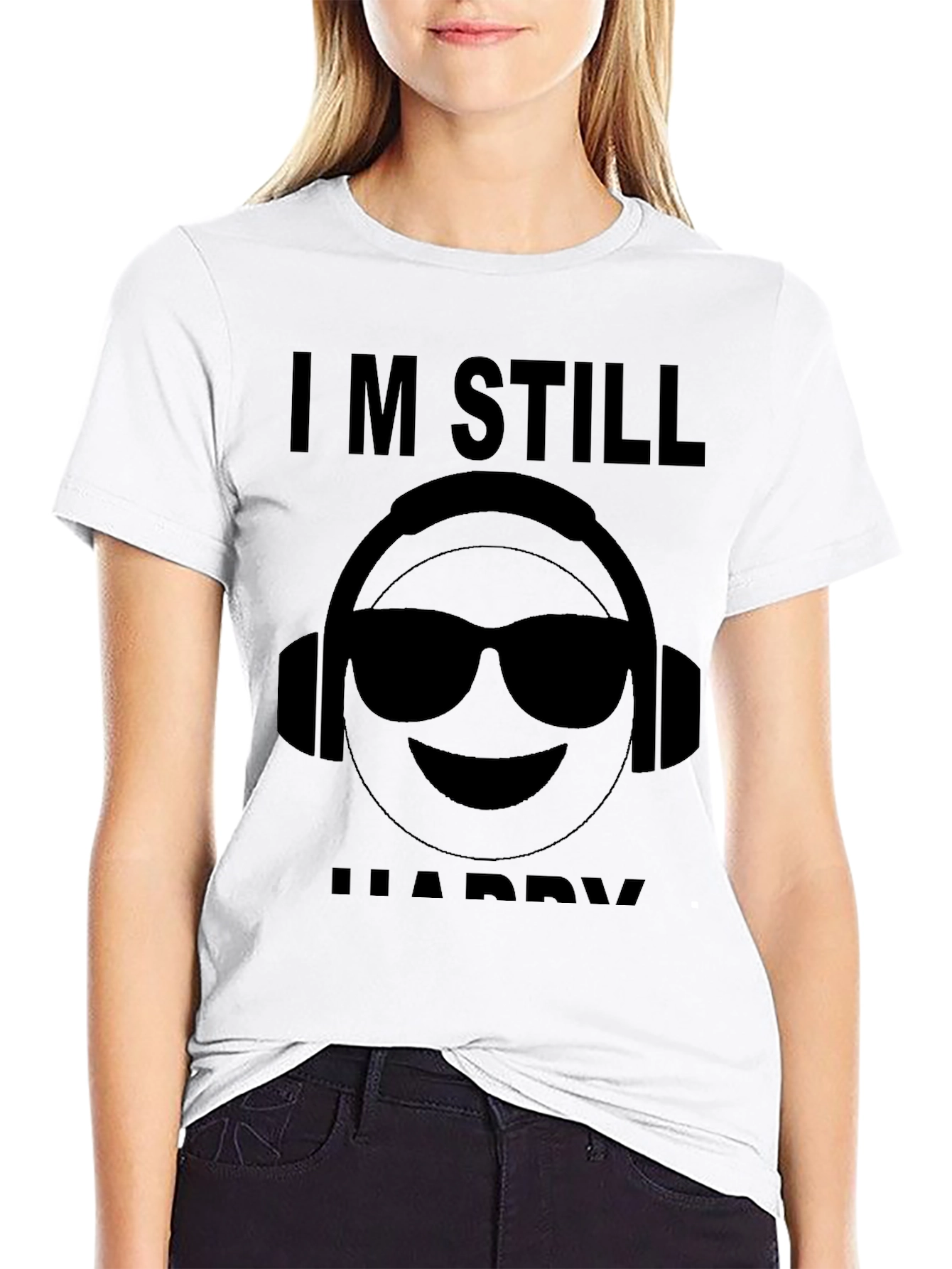 Camiseta Negra Im Still Happy con Emoji