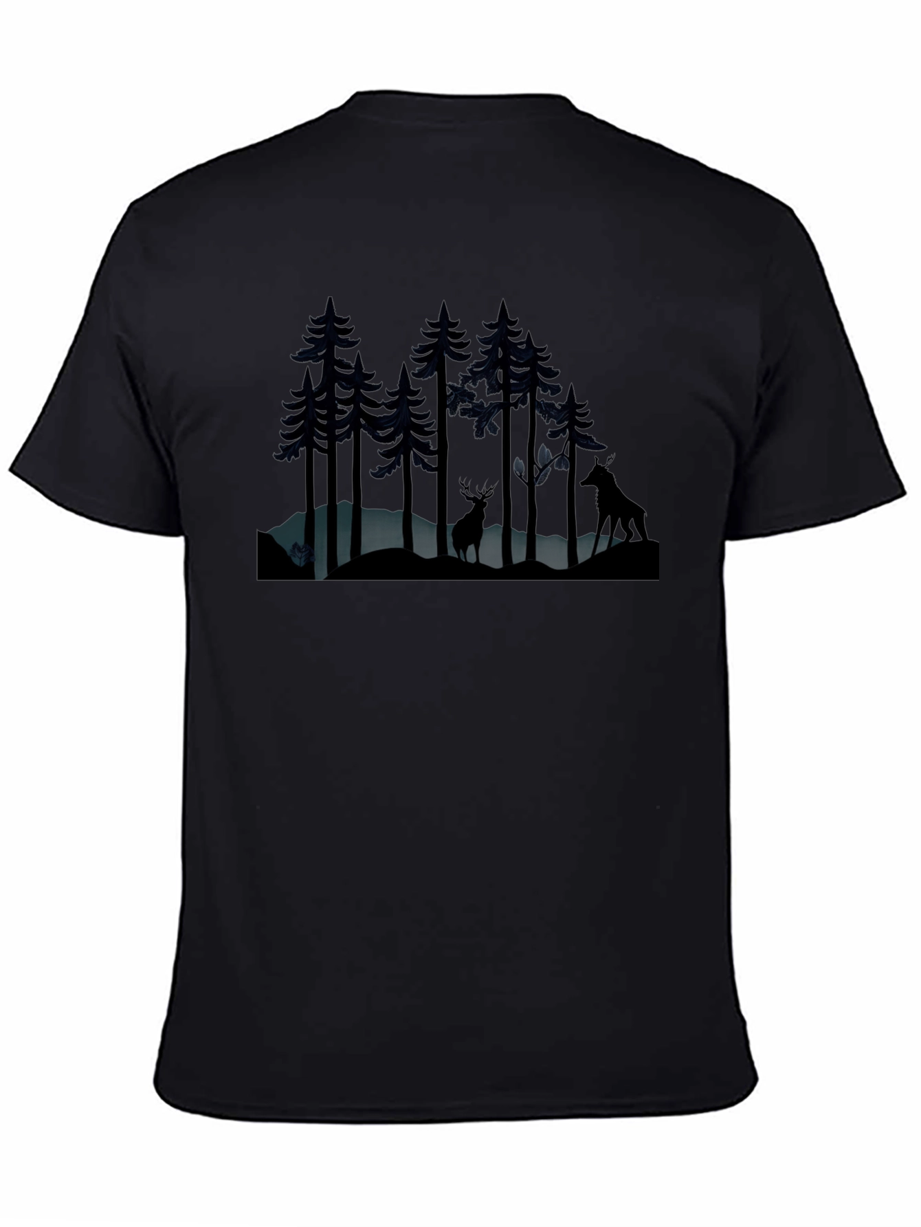 Camiseta Negra Bosque Nocturno