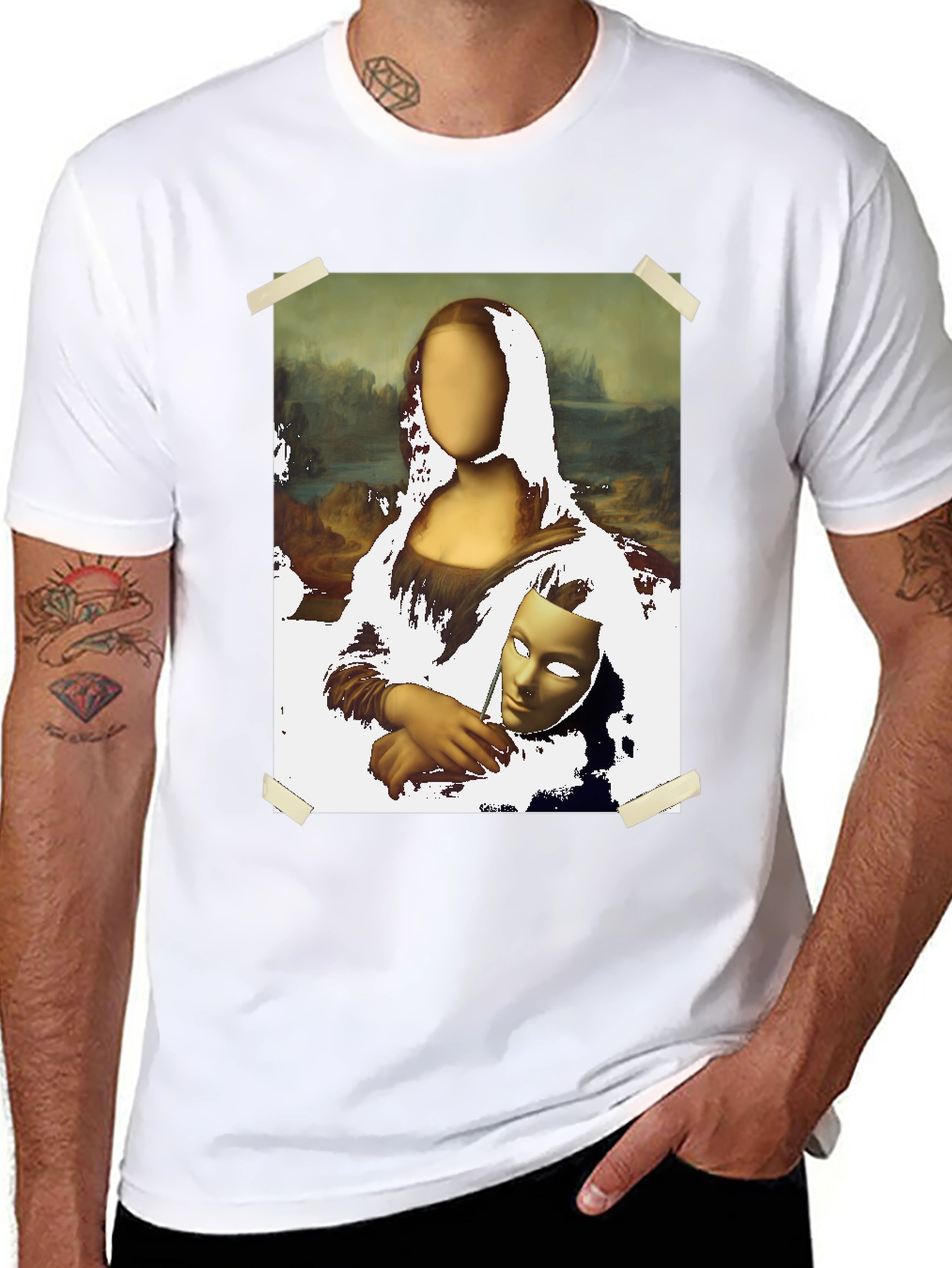 Camiseta Negra con Diseño Mona Lisa Abstracta