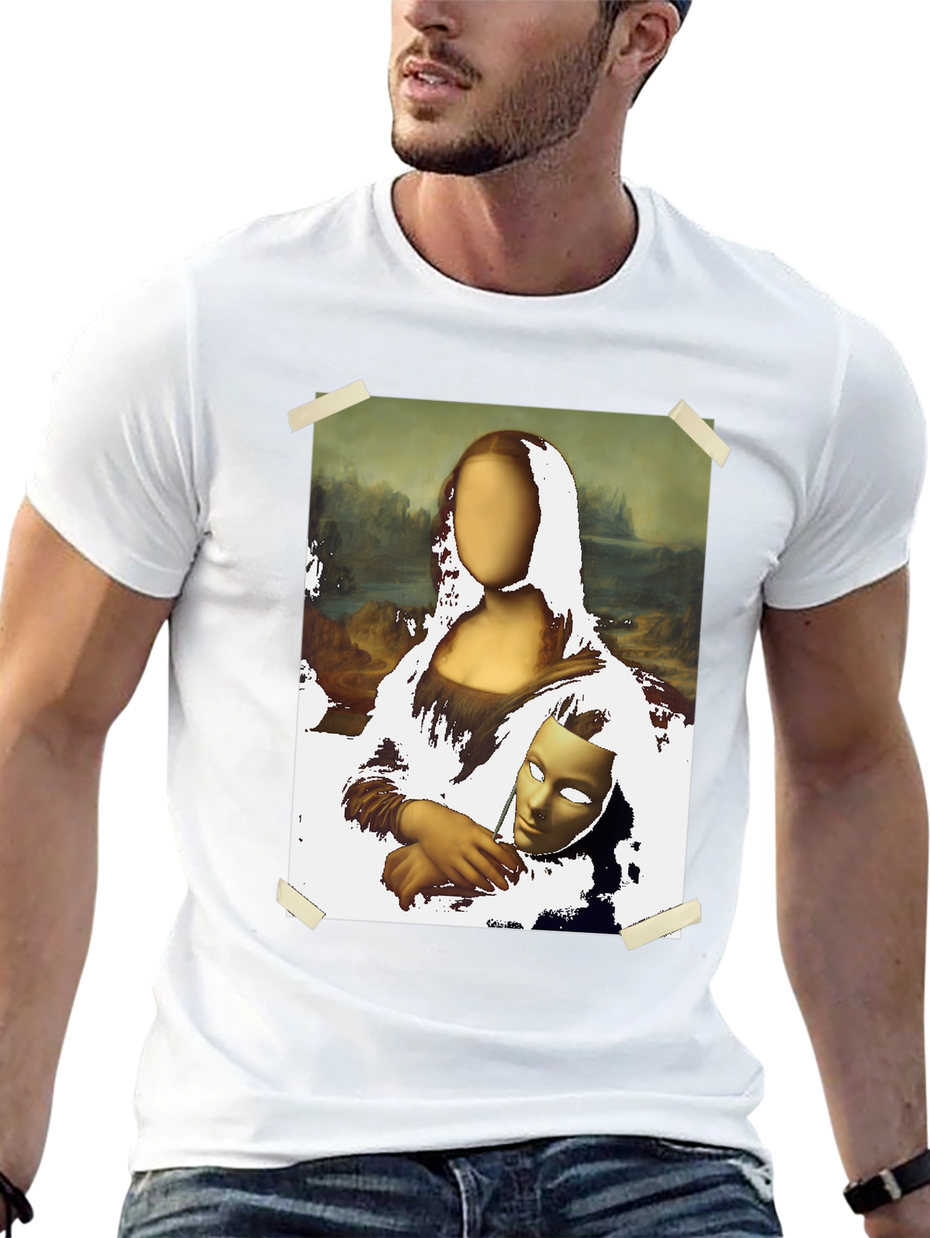 Camiseta Negra con Diseño Mona Lisa Abstracta