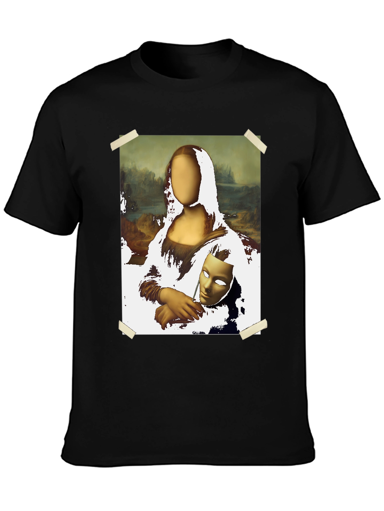 Camiseta Negra con Diseño Mona Lisa Abstracta