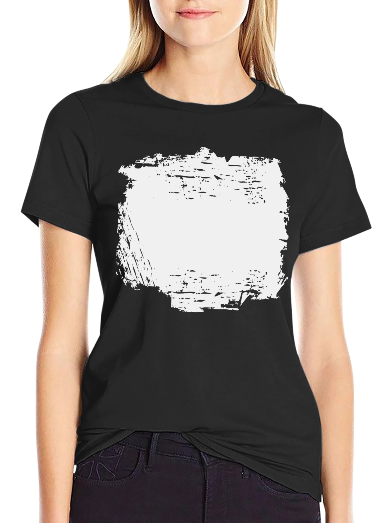 Camiseta Negra con Diseño Abstracto Blanco