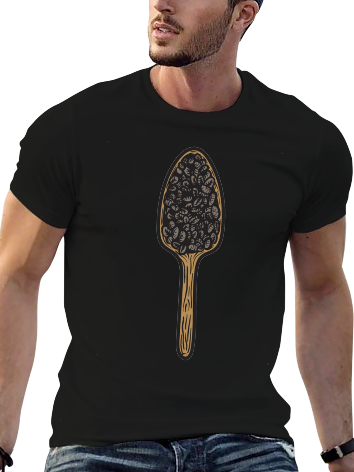 Camiseta Negra con Diseño de Cuchara de Café