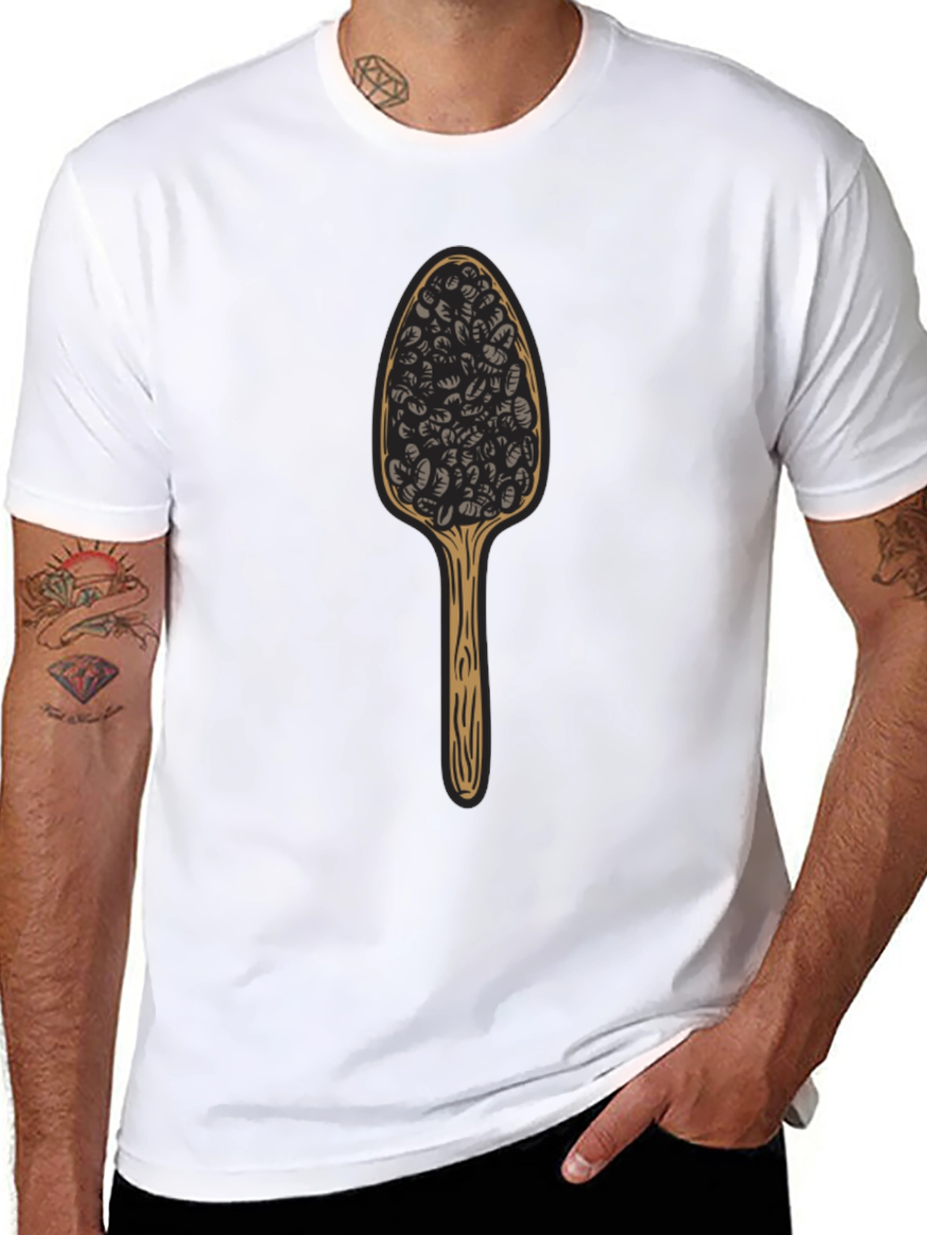 Camiseta Negra con Diseño de Cuchara de Café