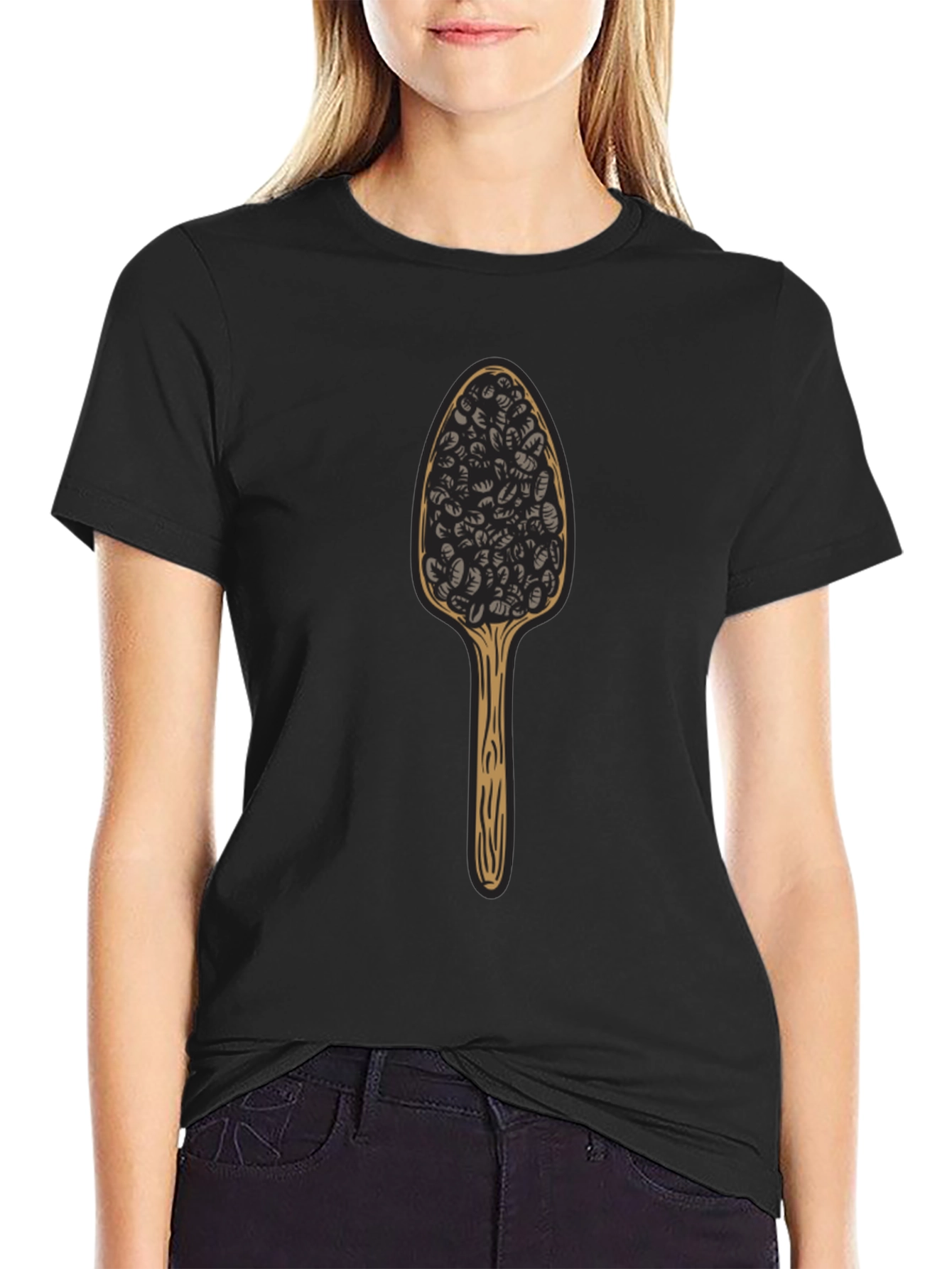 Camiseta Negra con Diseño de Cuchara de Café
