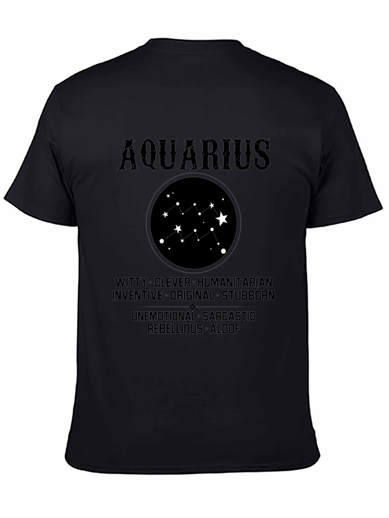 Camiseta Negra Aquarius Signo Zodiacal Astrología