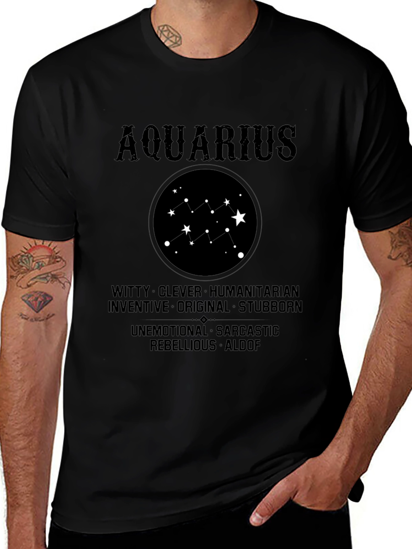 Camiseta Negra Aquarius Signo Zodiacal Astrología