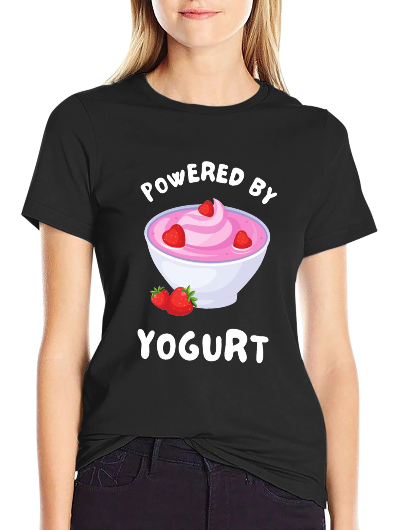 Camiseta Negra Powered by Yogurt