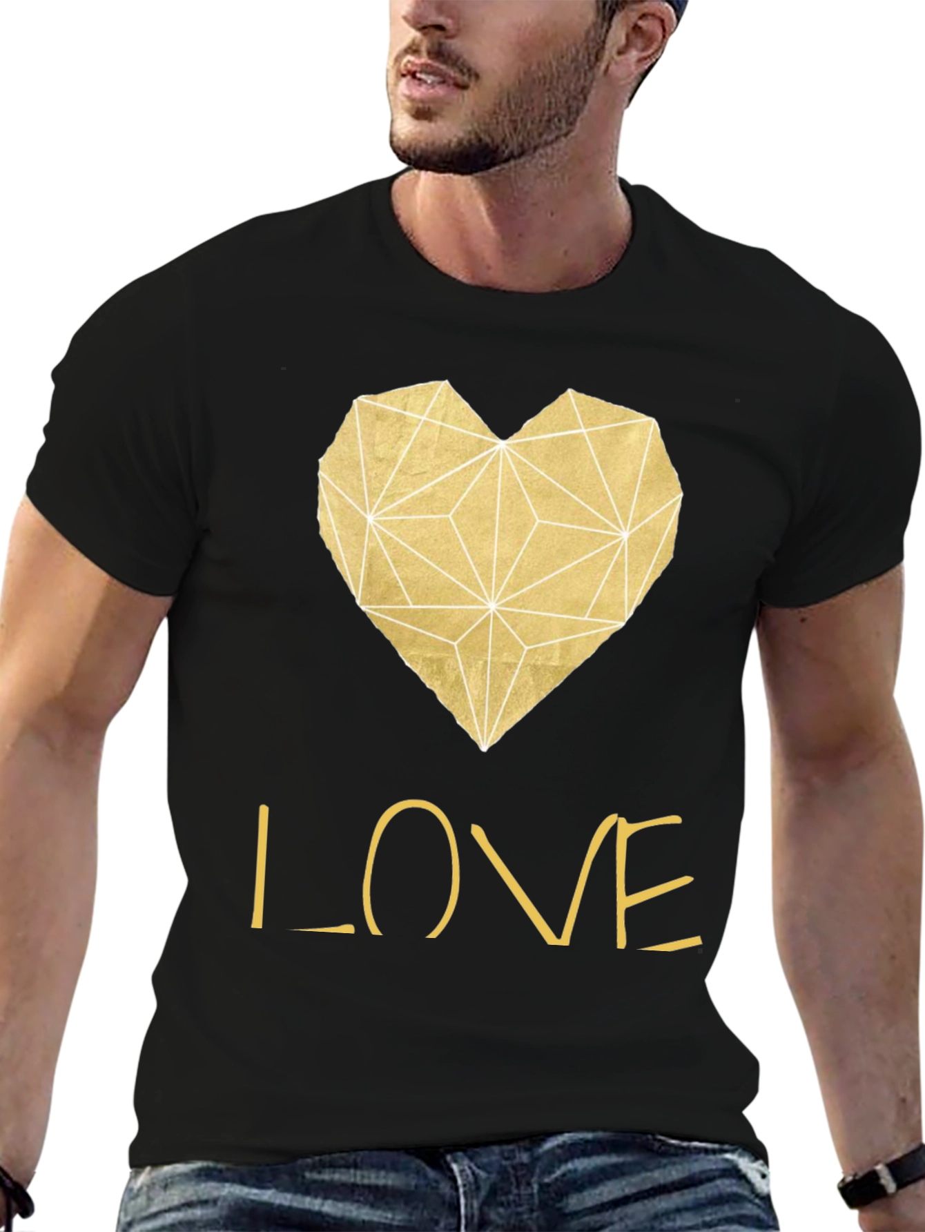Camiseta Negra Corazón Love Dorado