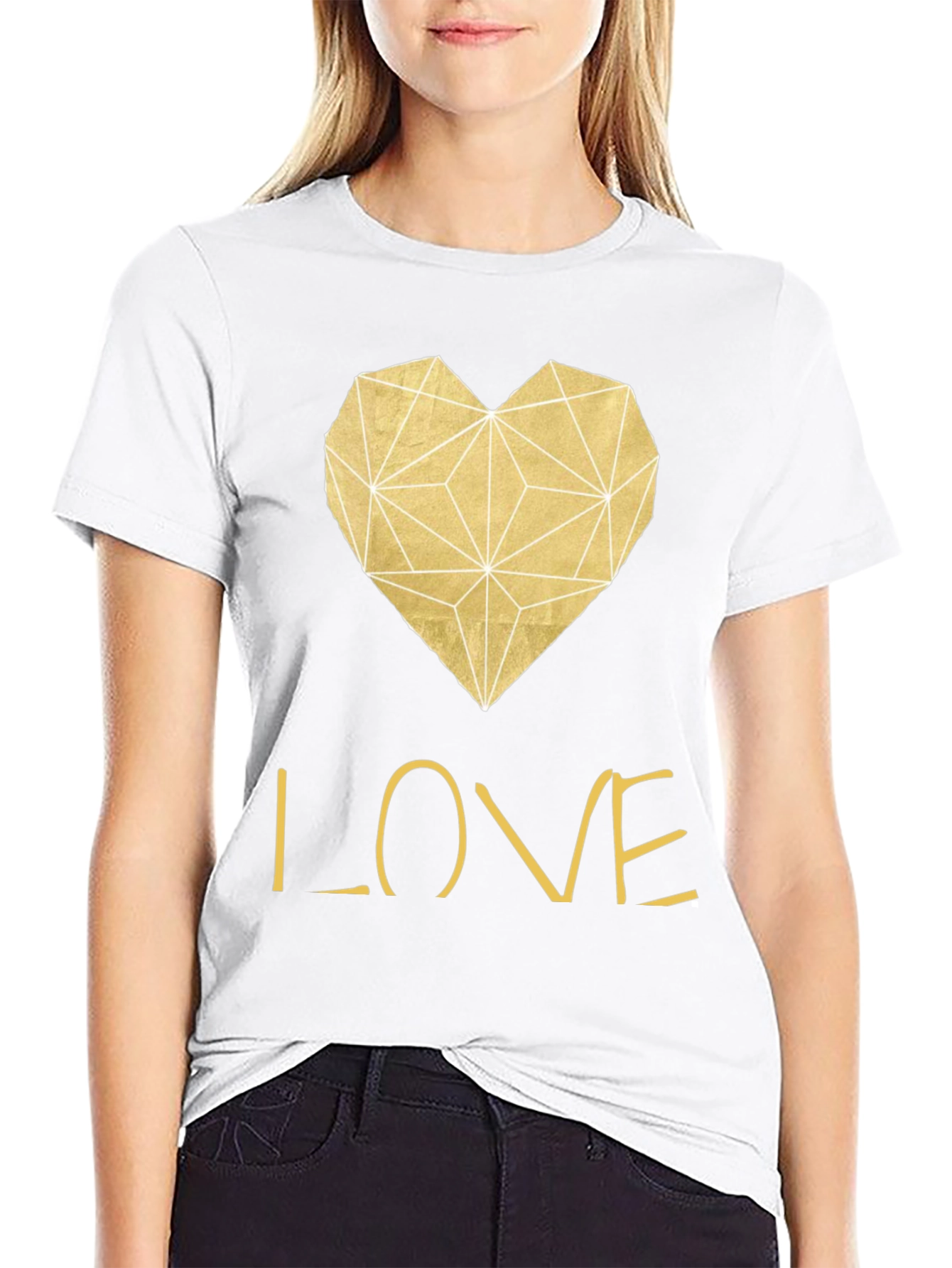 Camiseta Negra Corazón Love Dorado