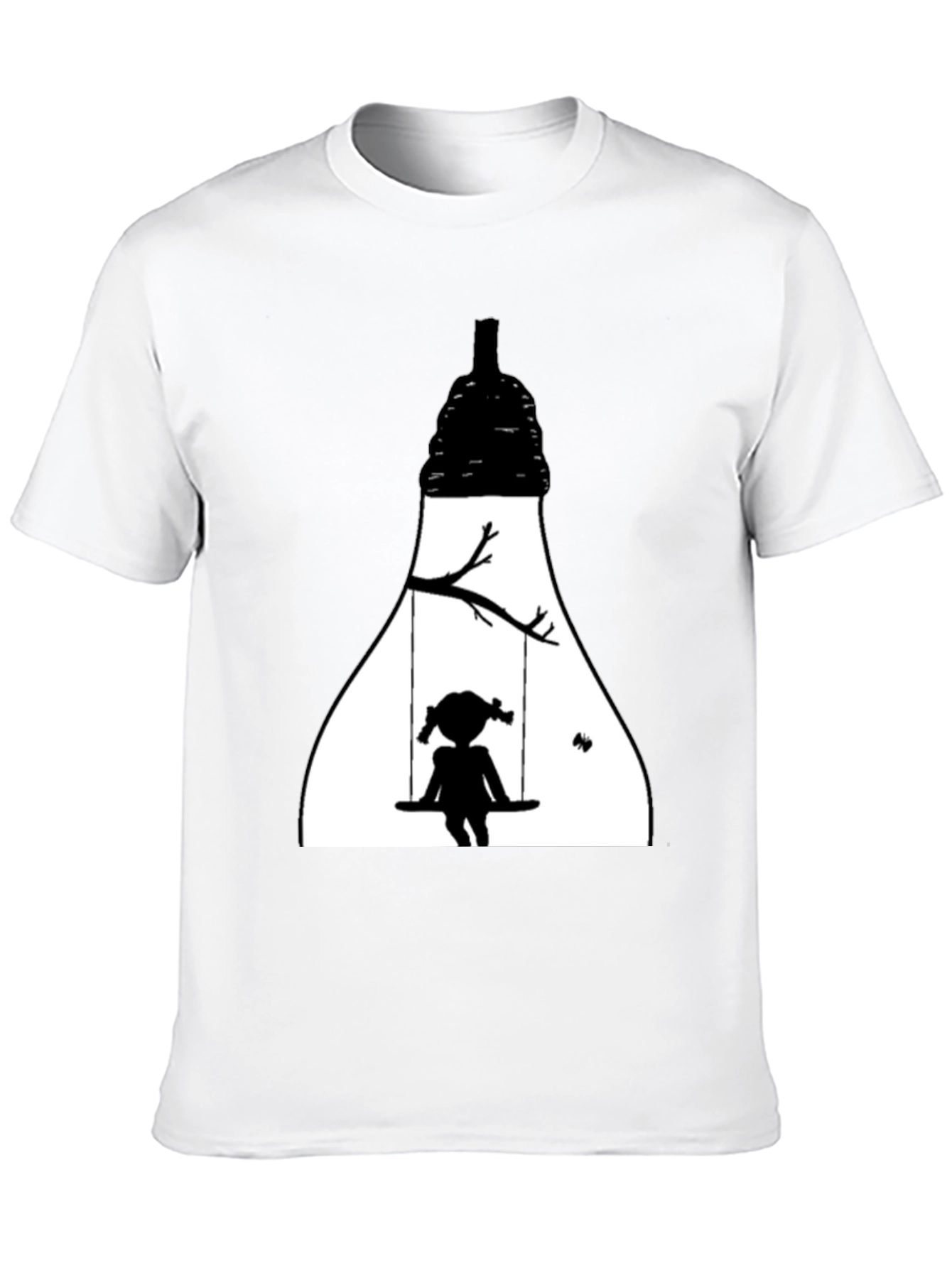 Camiseta Negra con Diseño de Silueta Infantil en Columpio