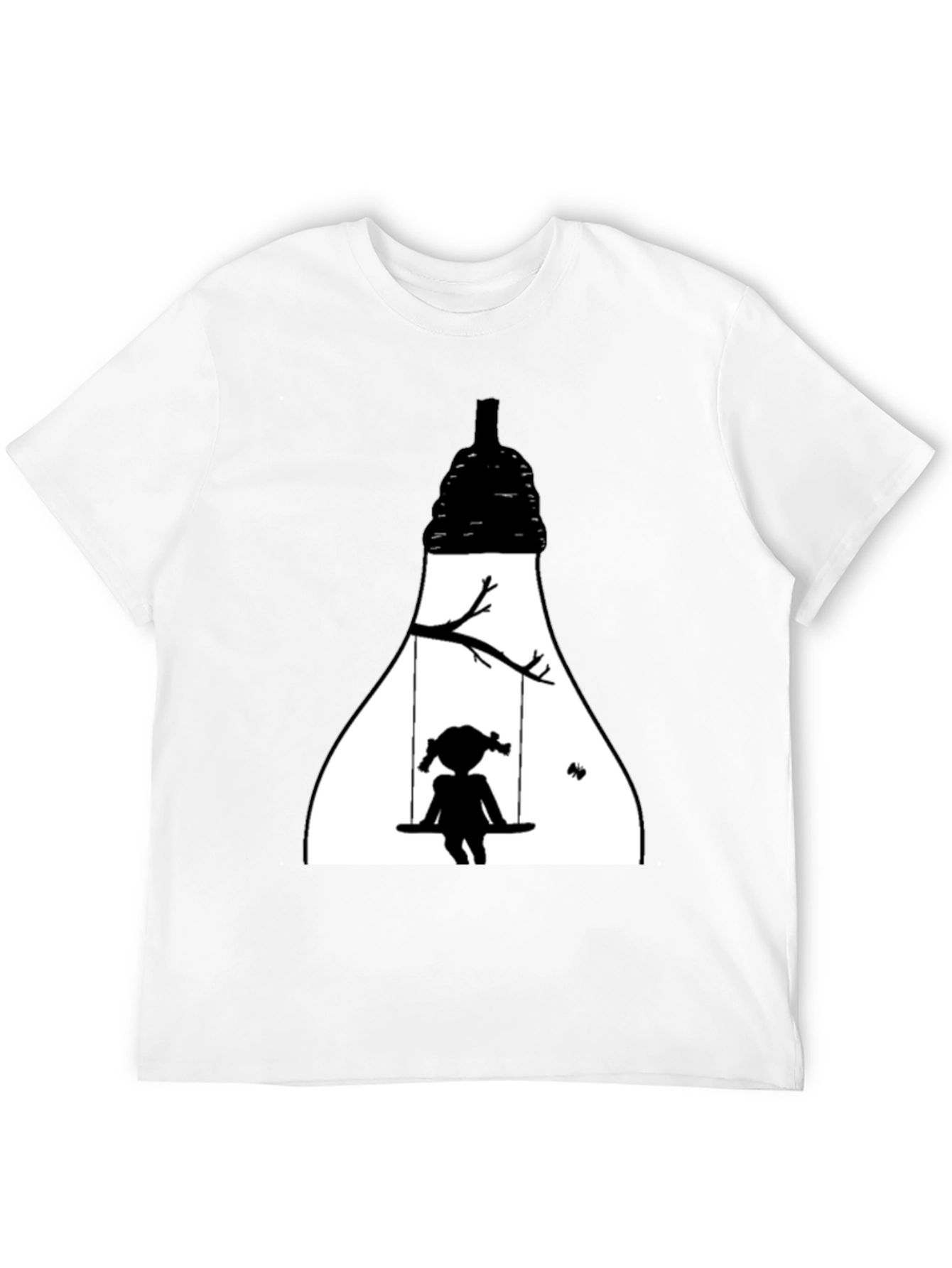 Camiseta Negra con Diseño de Silueta Infantil en Columpio