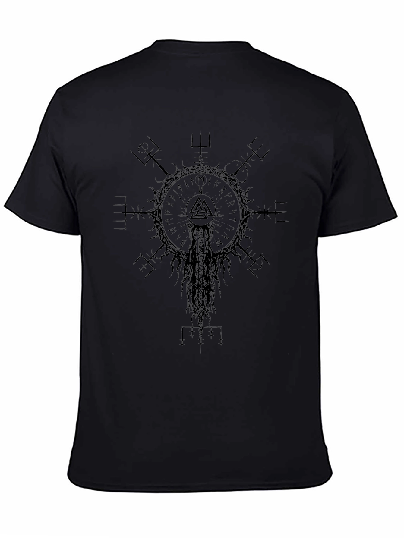 Camiseta Vikinga Negra Vegvísir Valknut Unisex
