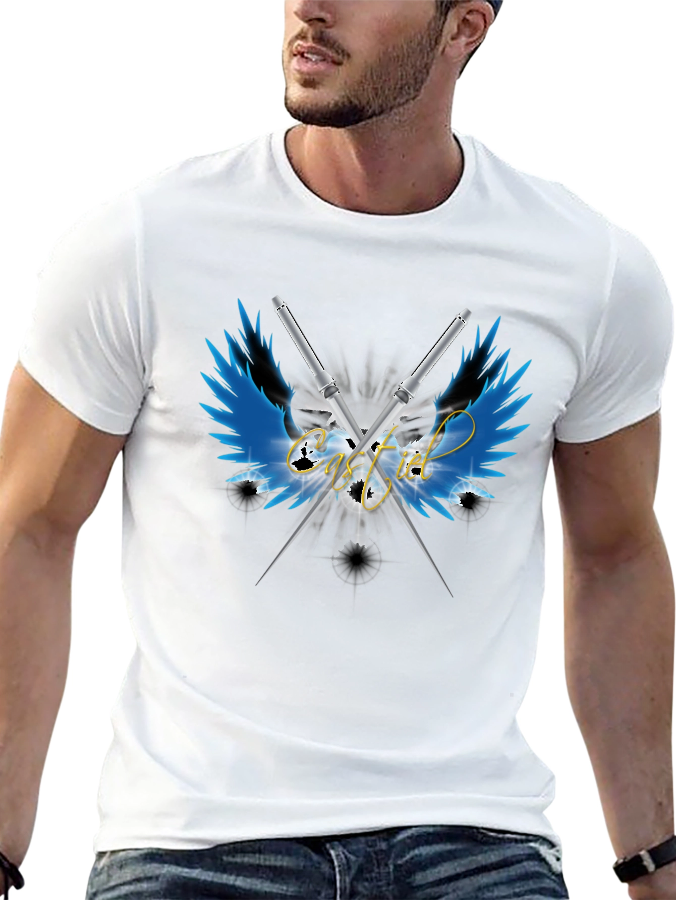 Camiseta Negra Alas y Espadas Cruzadas - Estilo Único