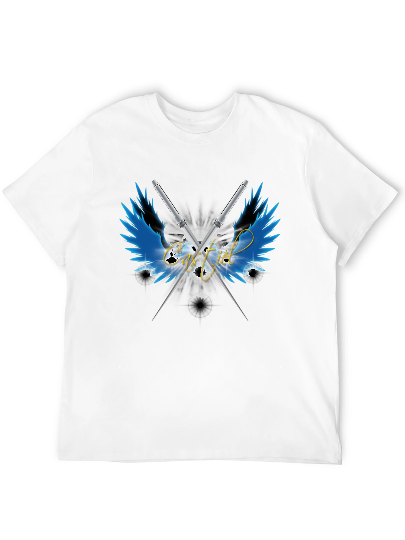 Camiseta Negra Alas y Espadas Cruzadas - Estilo Único
