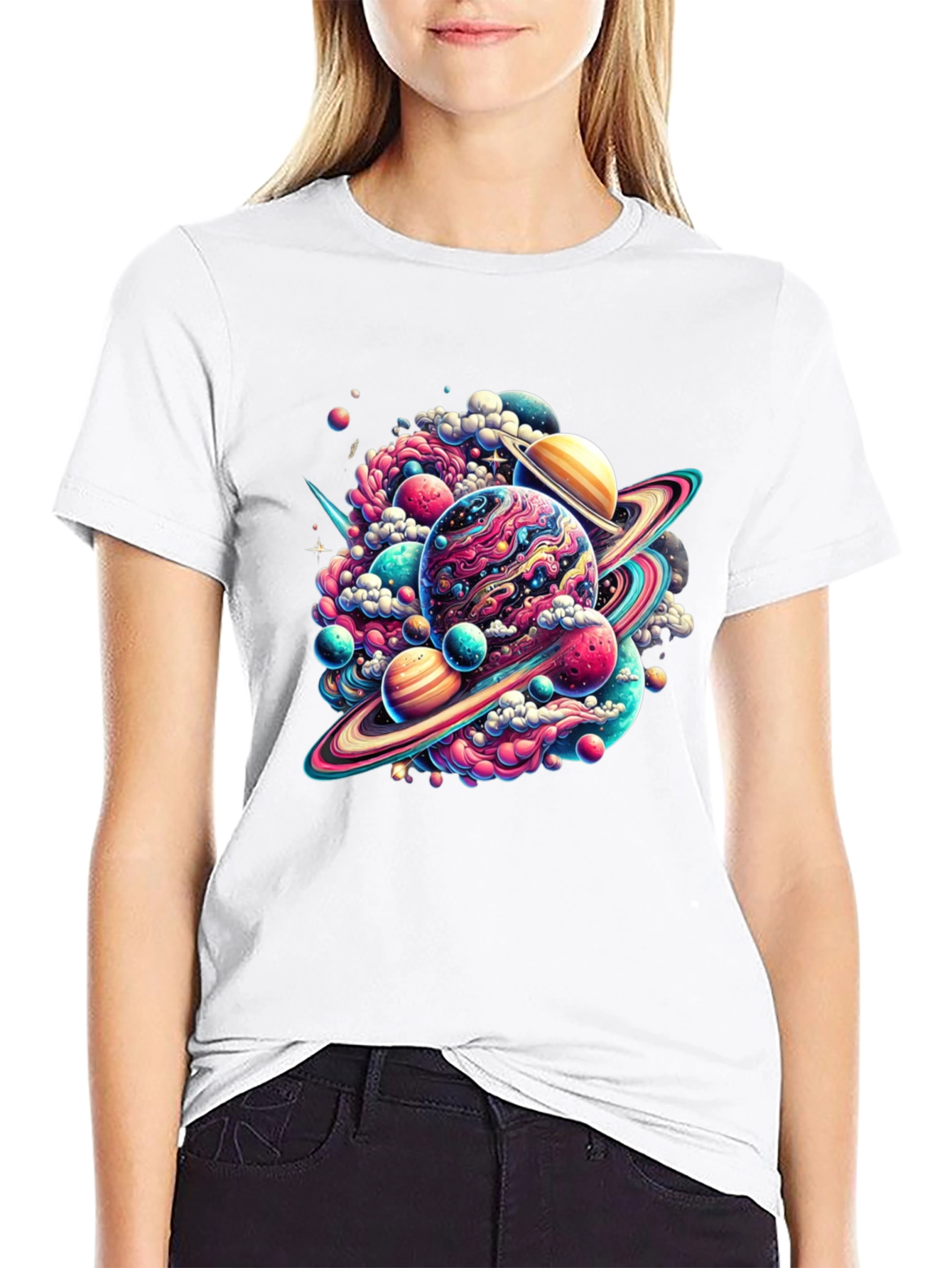 Camiseta Negra con Diseño Espacial Abstracto